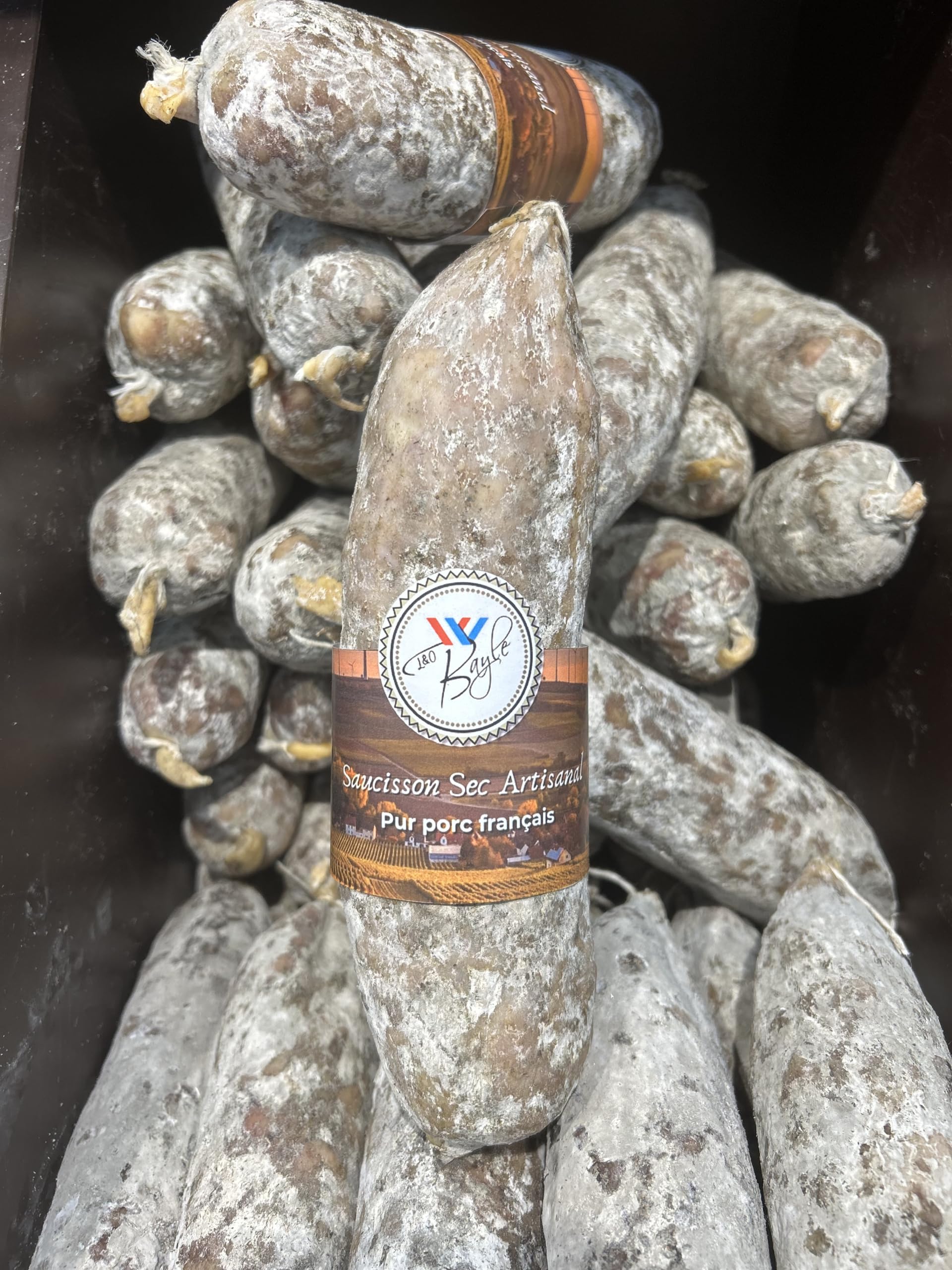 Saucisson sec de campagne Artisanal - Porc Francais - Sélectionné par vos Champions du Monde de Boucherie - 1 pièce 350g - Panier Gourmand Charcuterie - Idée Cadeau apéro