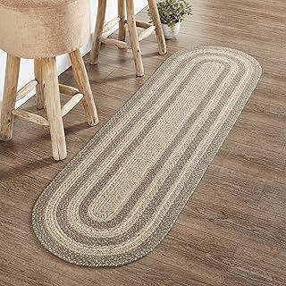 VHC Brands Cobblestone Rug Hall Runner with PVC Pad, Jute Blend, Oval, Tan Grey White, 22x72 inches