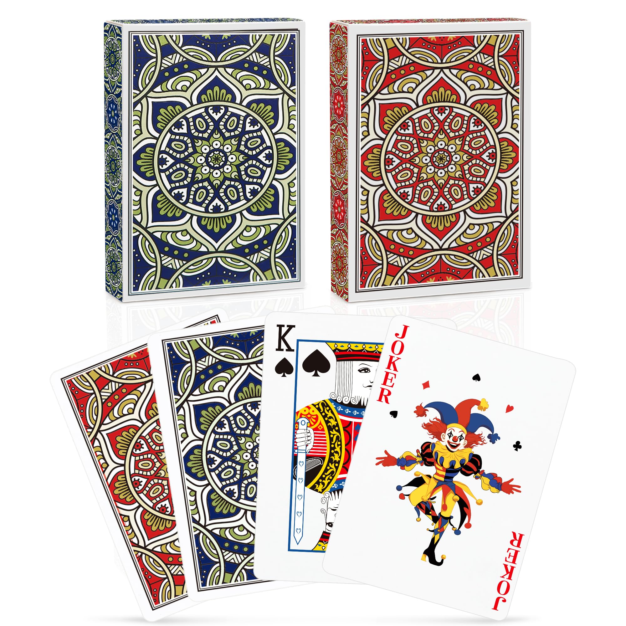 Playing Cards 2 Pack, Deck of Cards, Standard Poker Card Set for Adults,Easy Shuffle Unique Design Fun Card for Blackjack,Euchre,Go Fish Card Games (Blue/Red)