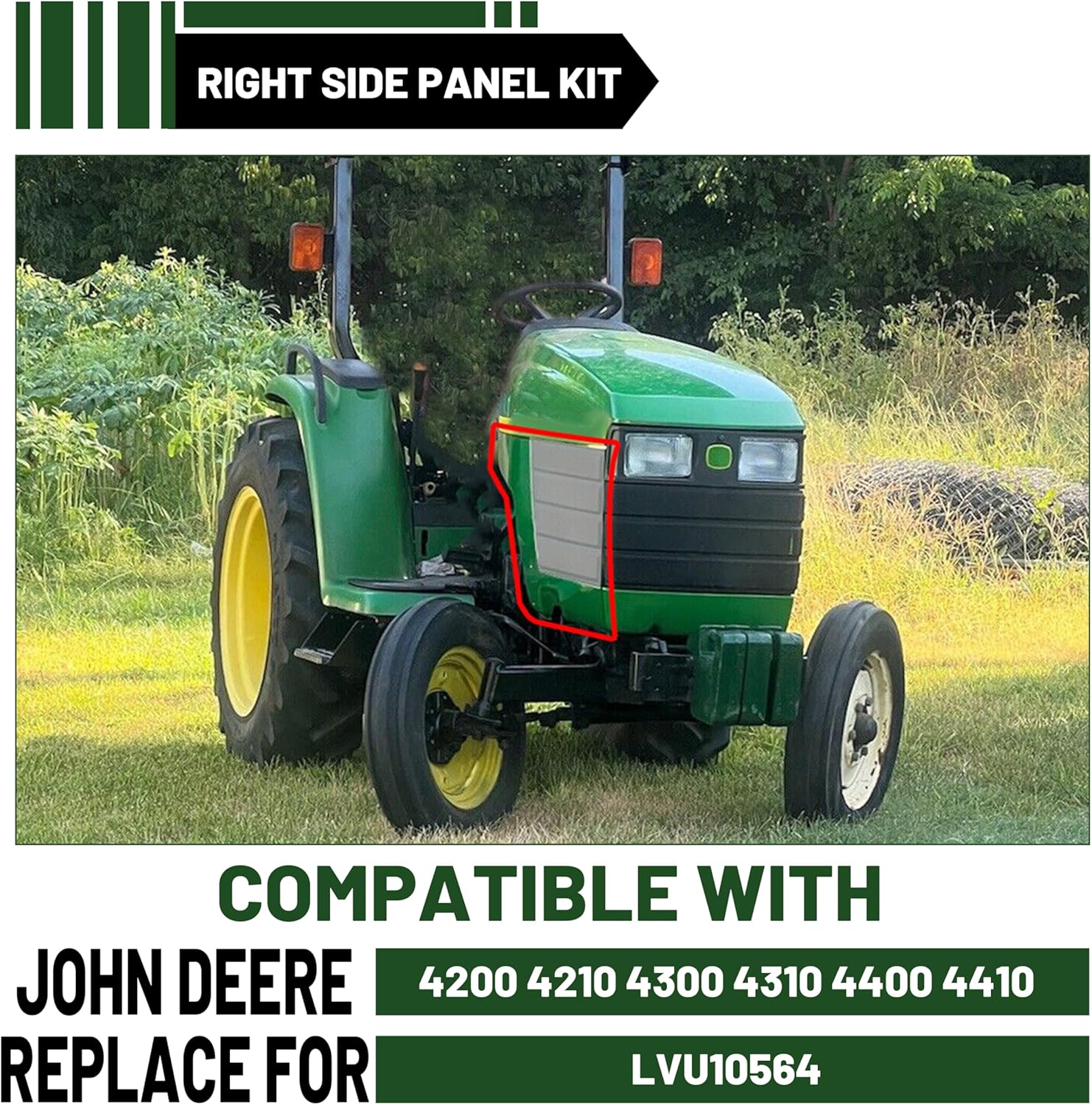 ECOTRIC Side Panel Kit Compatible with John Deere 4200 4210 4300 4310 4400 4410, Replace for Part Number LVU10564 (Right)