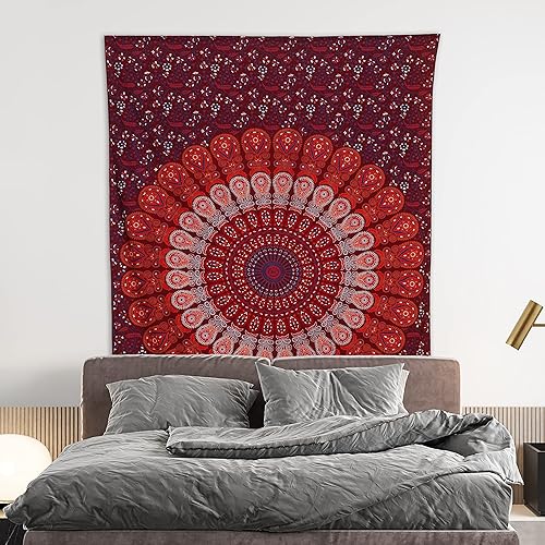 Miniatura 22 de Tapiz hippie indio bohemio psicodélico dorado mandala de pavo real azul dorado para colgar en la pared (dorado floral, individual (54 x 72 pulgadas)