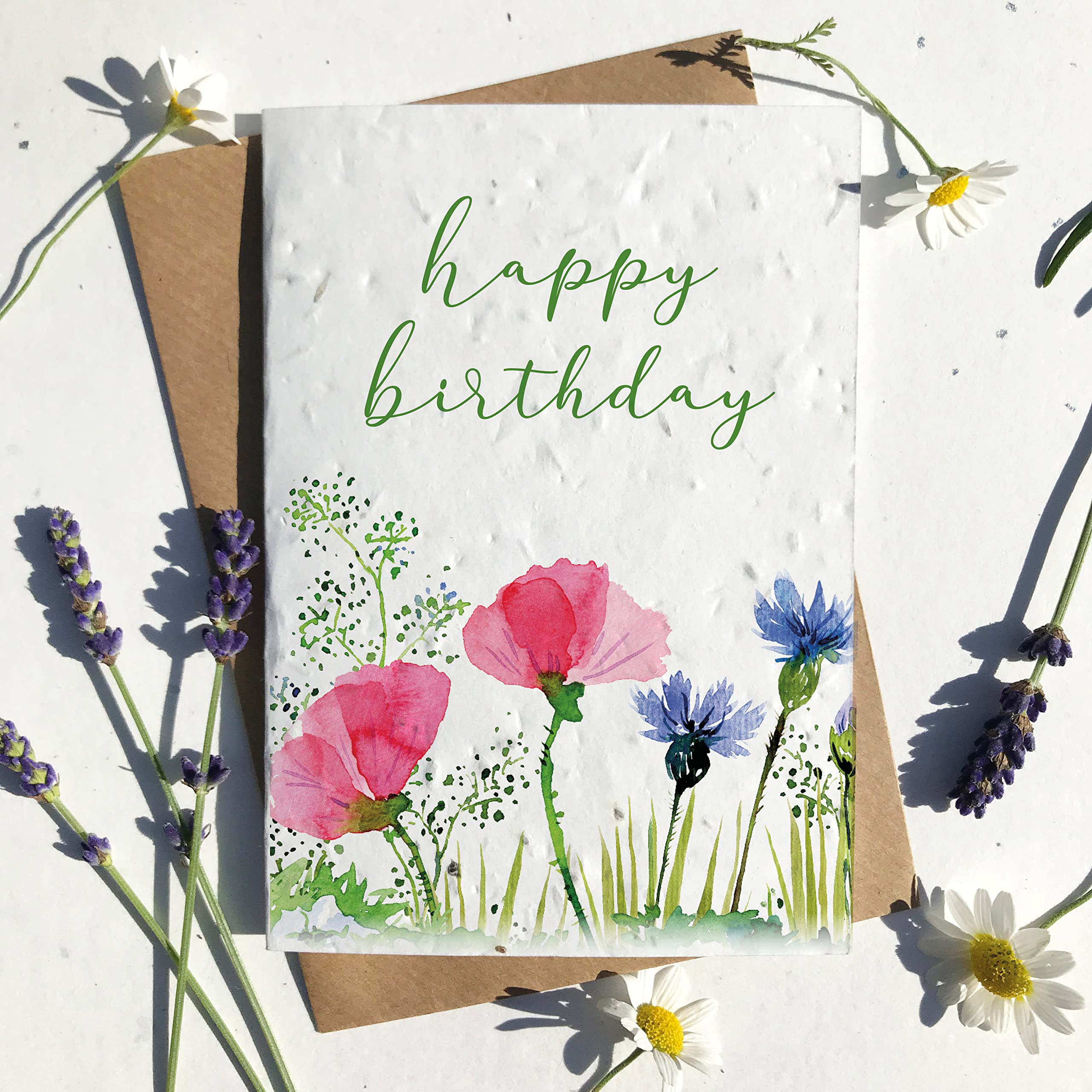 Eco-friendly biodegradable seed paper plantable birthday card traditional HAPPY BIRTHDAY FIELD OF POPPIES (Single card)