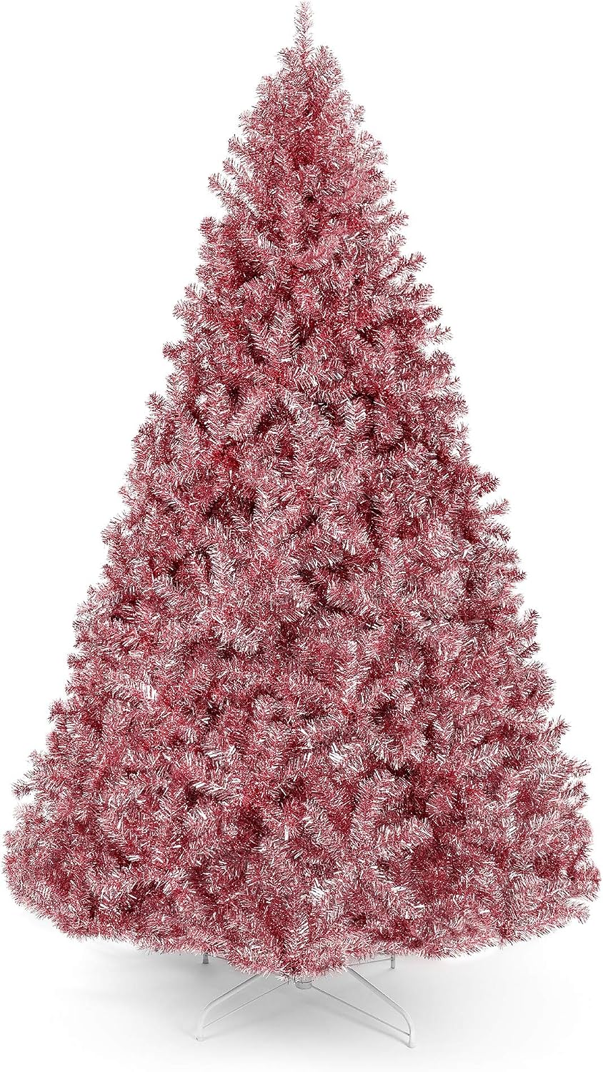 Best Choice Products 6ft Artificial Tinsel Christmas Tree Seasonal Holiday Decoration w/ 1,477 Branch Tips, Foldable Stand, Pink