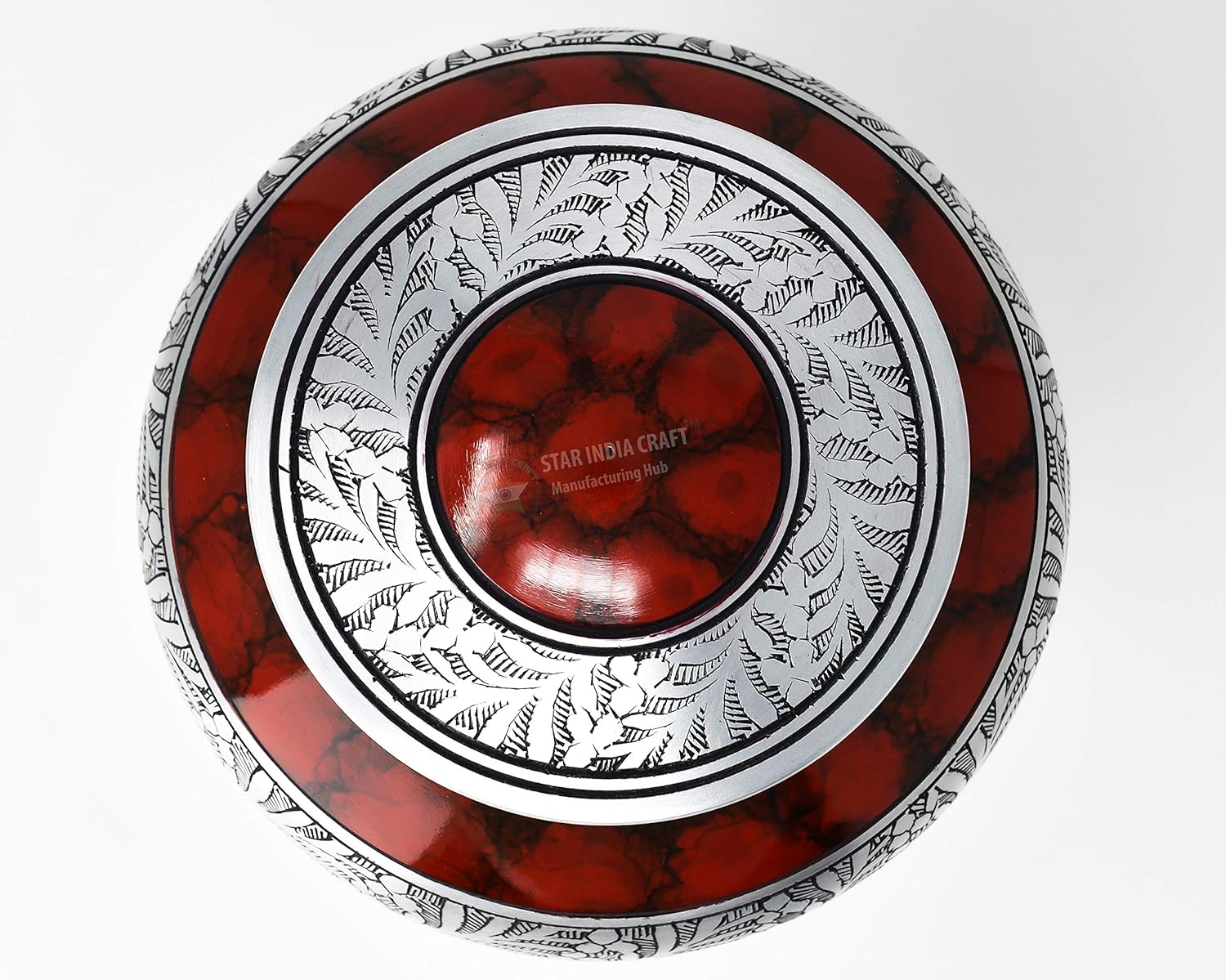 STAR INDIA CRAFT Royal Silver Cremation Urn for Human Ashes - Adult Funeral Urn Handcrafted - Affordable Urn for Ashes - Large Urn Deal (Cloud Red, Adult (200-250 lbs))