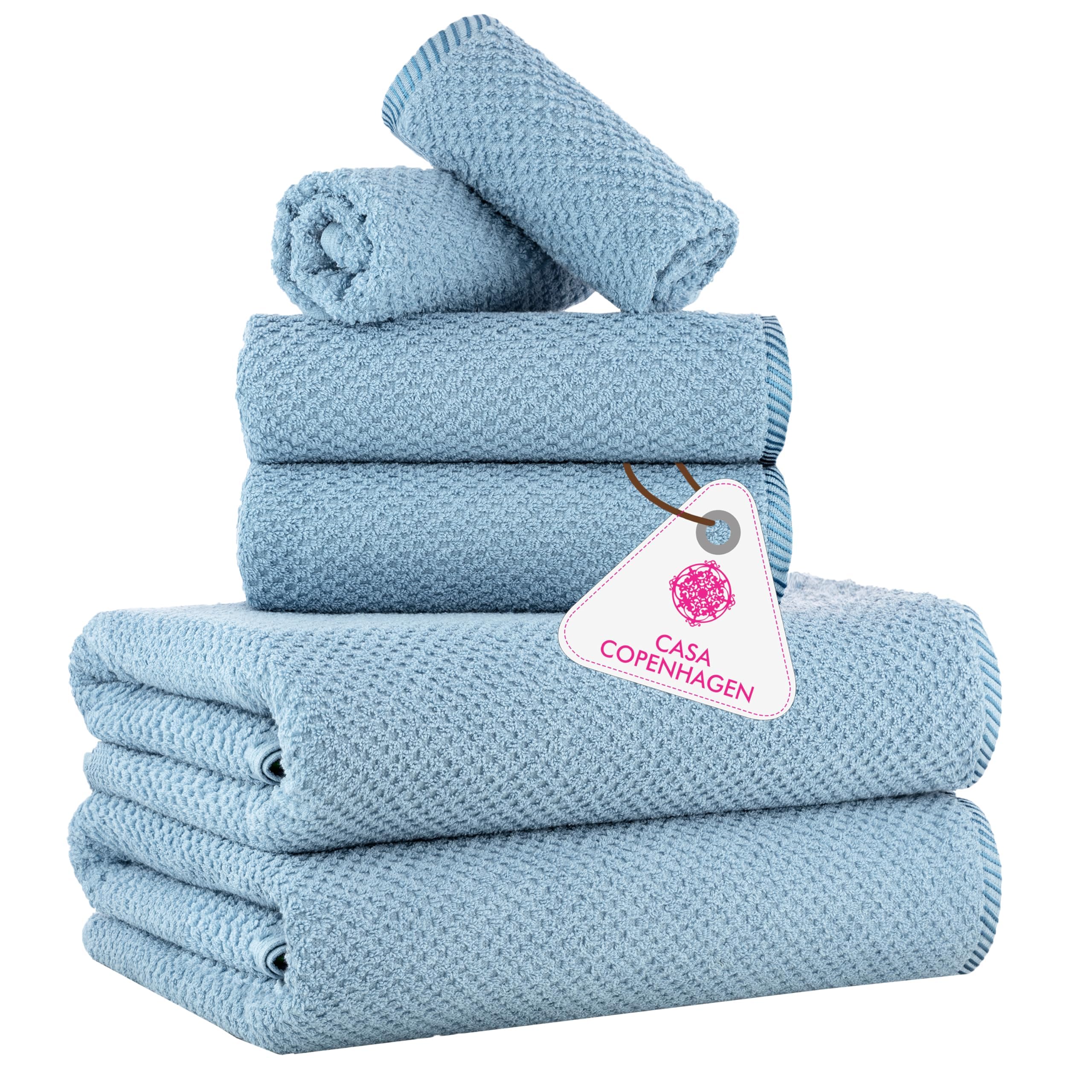 Casa Copenhagen Juego de 6 Toallas de baño 600 gsm, Azul empolvado