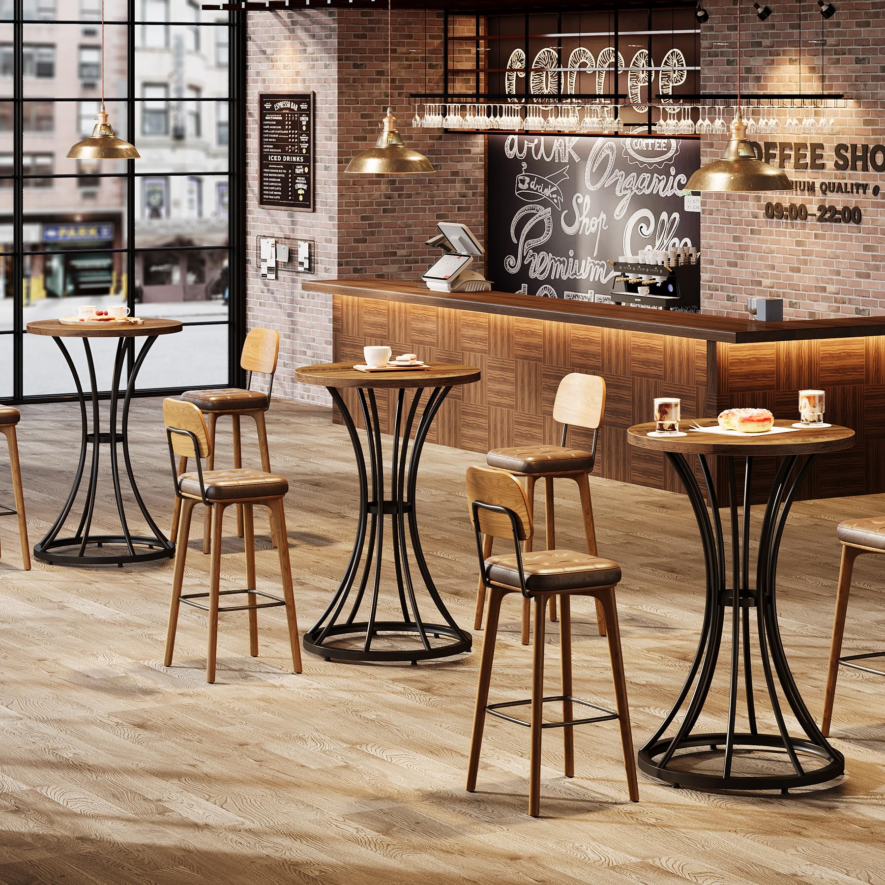Tribesigns Table haute ronde de 95 cm de haut, table de bistrot, plateau de table 60 x 60 cm, pour cuisine, bar, salon, marron