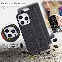 Vista 7 de VISOUL Pebbled - Funda de piel auténtica para iPhone 15 Pro Max con soporte para tarjetas, funda magnética con función atril para iPhone 15 Pro Max