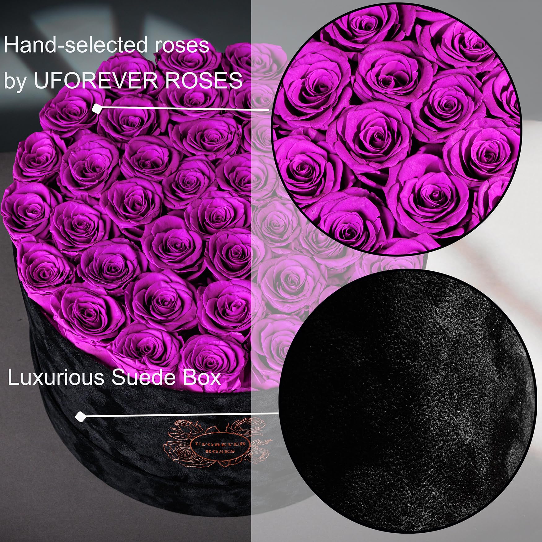 27 Rose Eterne In Lussuosa Scatola Di Velluto | Fiori Conservati Per La Festa Della Mamma | Regalo Di Compleanno Per Donne | Viola