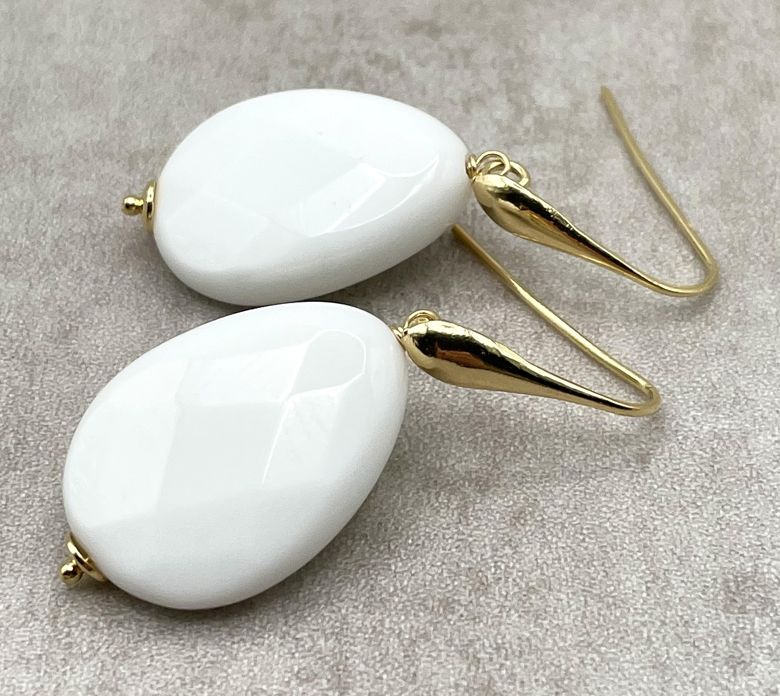Orecchini con Gocce di Agata Bianca e Argento Dorato Italiano, Pendenti Pietre Dure Naturali, Bijoux Made in Italy, Regalo per Lei