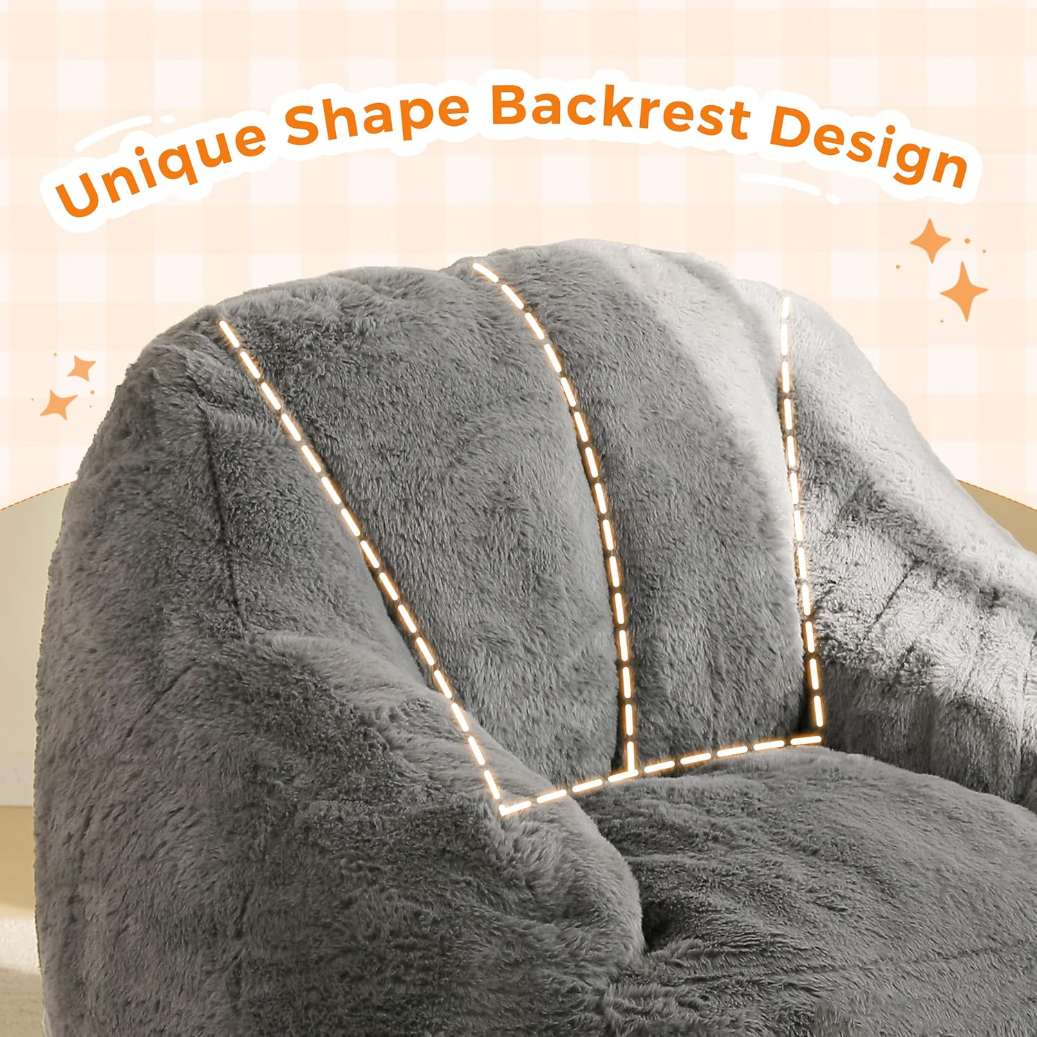 MAXYOYO Kids Bean Bag Chair, Comfy Bean Bag Sofa with Back Support, Faux Fur Cute Chair for Boys and Girls, Stuffed Floor Sofa for Nursery, Bedroom, Grey