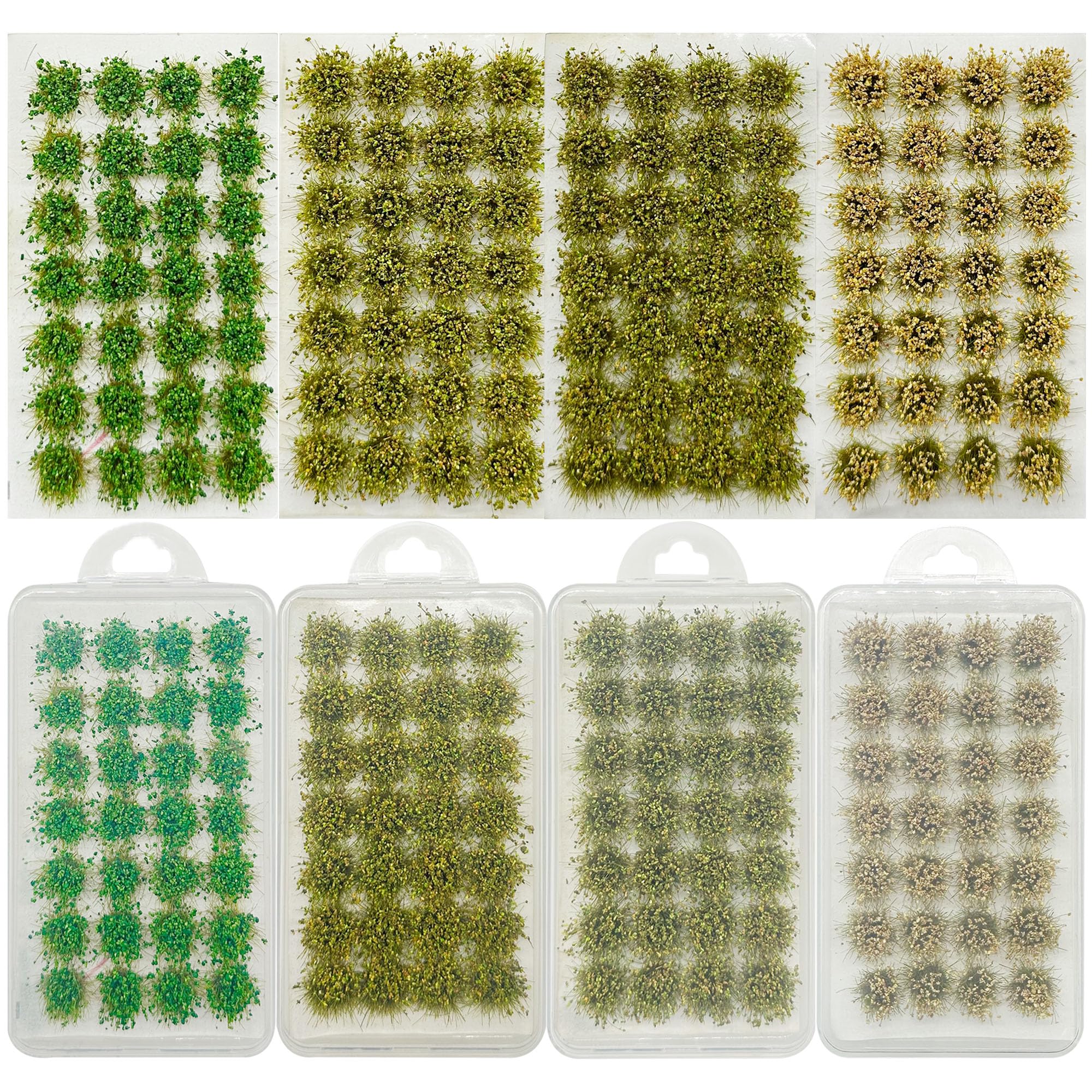 Woohome 112 PCS Static Grass, 4 Color Bushy Tuft Flower Cluster Vegetation Groups for DIY Architecture Building Model Train Landscape Railroad Scenery
