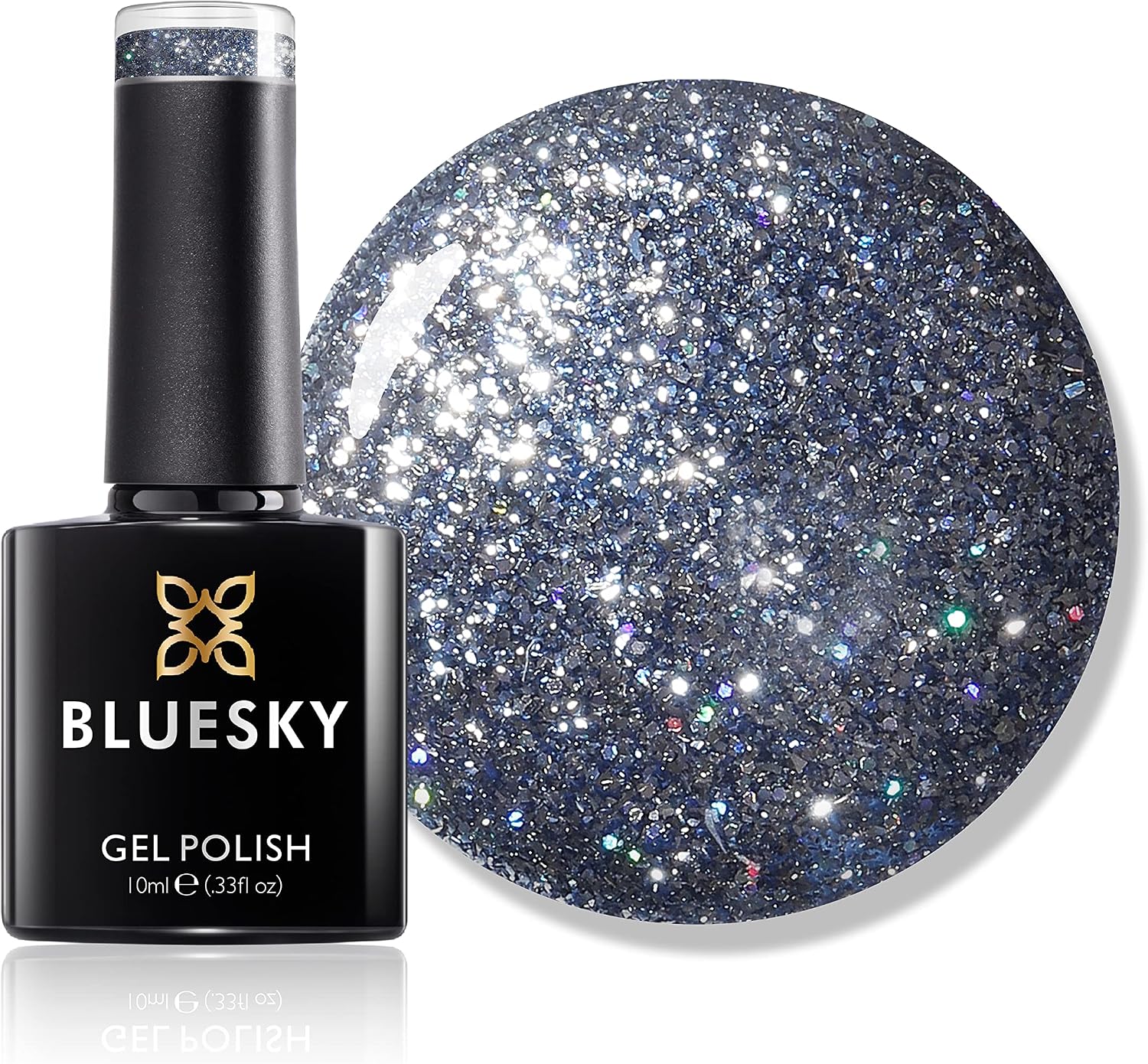 Bluesky Gel Nail Polish, Dazzling Platinum Gel BDP09 - Style Headlines. Dark Blue Glitter, 10ml (Requires curing under UV or LED Lamp)