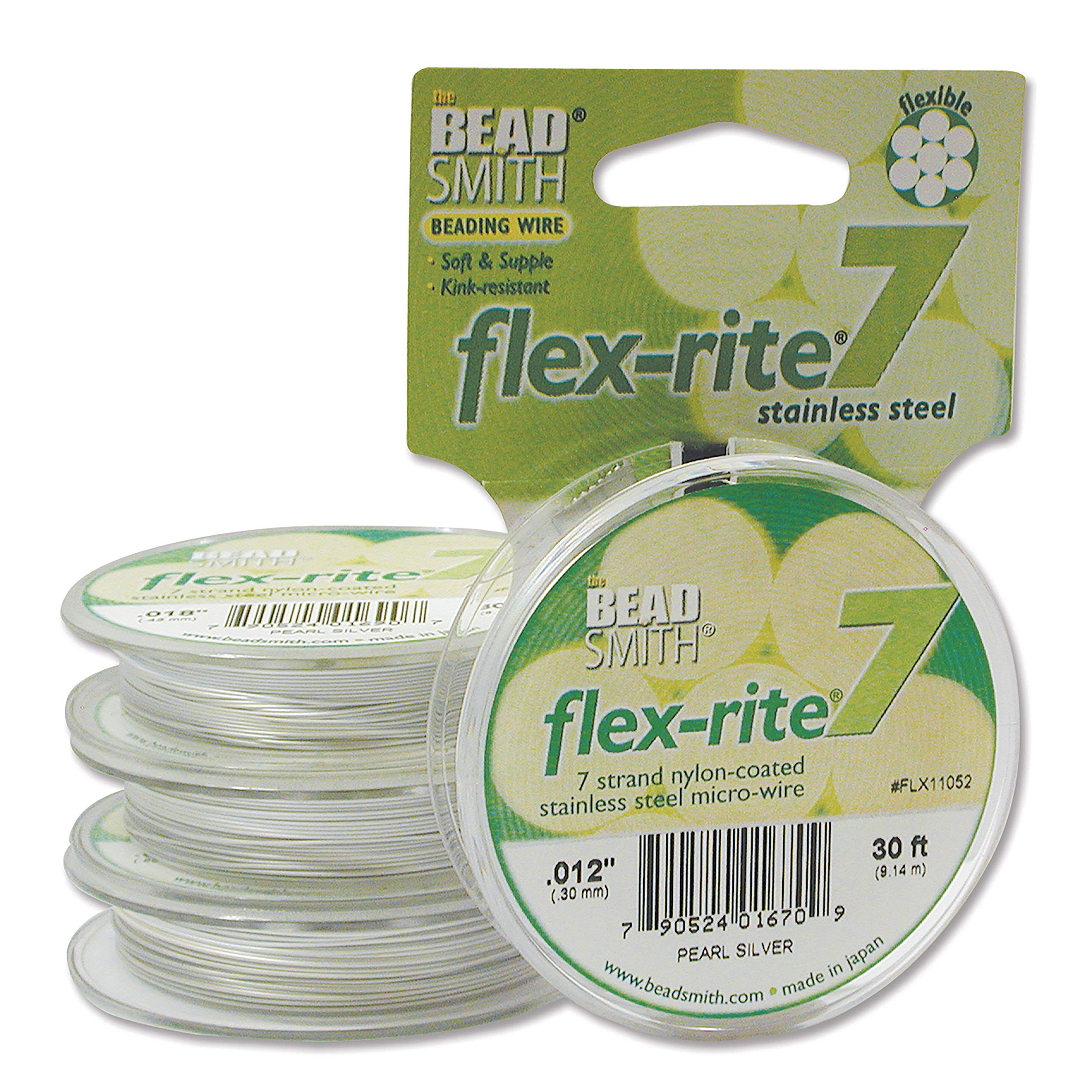 Pearl Silver Flex Rite Beading Stringing Wire .012 Inch 30 Feet Nylon Coated Stainless Steel 7 Strand Tigertail 8lb Break