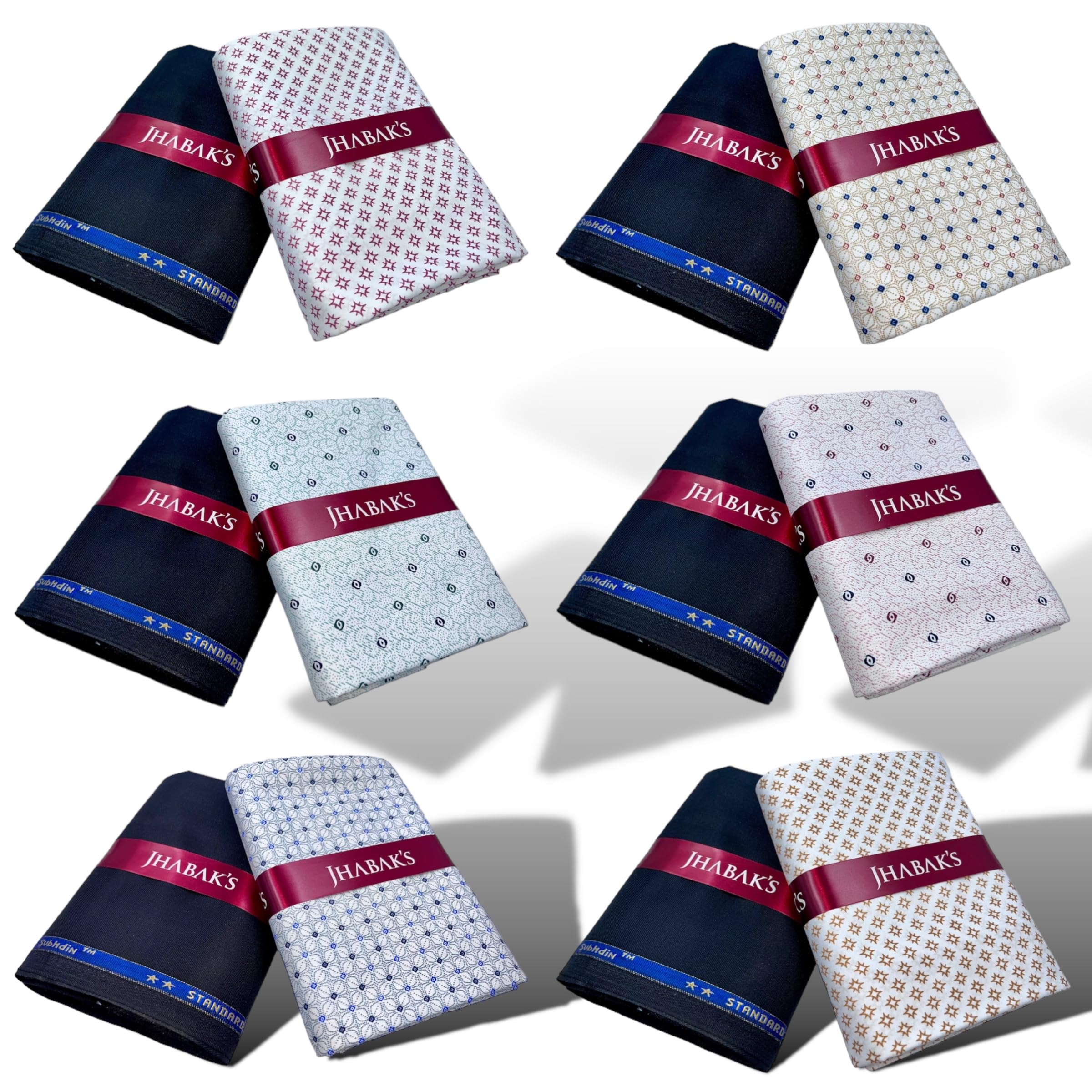 Unstitched Polyester Shirt & Trouser Fabric - 2.25m Shirt Piece - 1.20m Pant Material (Pack of 6 combo set) B