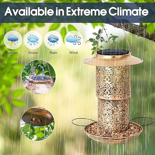 Miniatura 10 de Comedero solar para pájaros para exteriores, colgante de metal, impermeable, exterior, alimentador de pájaros salvajes, farol de jardín, decoración
