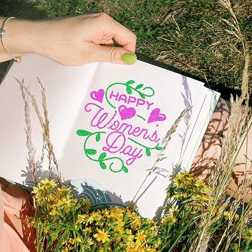 Miniatura 6 de GIRAFVINYL Vinilo blanco con purpurina arcoíris para Cricut de 12 pulgadas x 4 pies, vinilo adhesivo blanco con purpurina fácil de quitar para