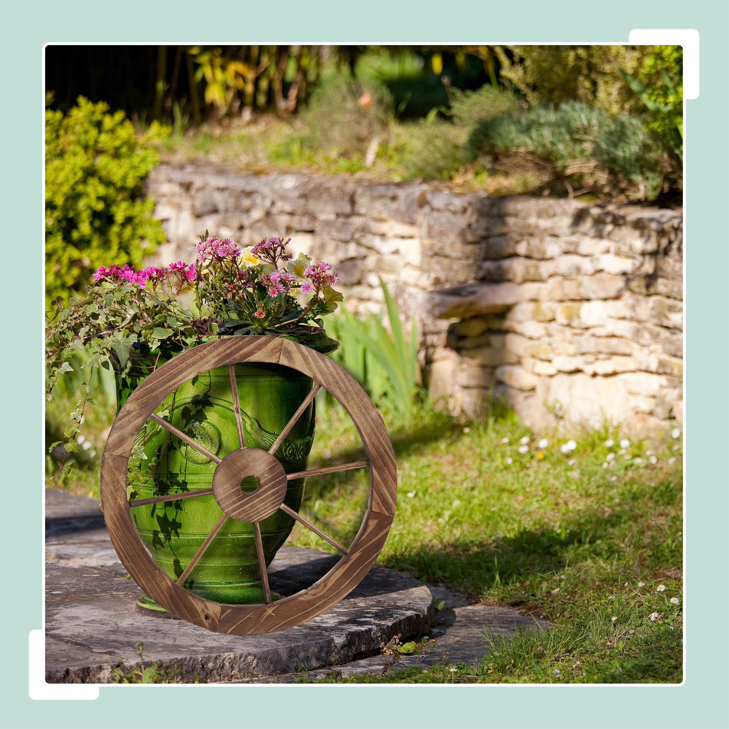 Relaxdays Roue décorative, lot Pratique de 2, Bois de Sapin, Design Rustique, pour Le Jardin ou la terrasse, Marron
