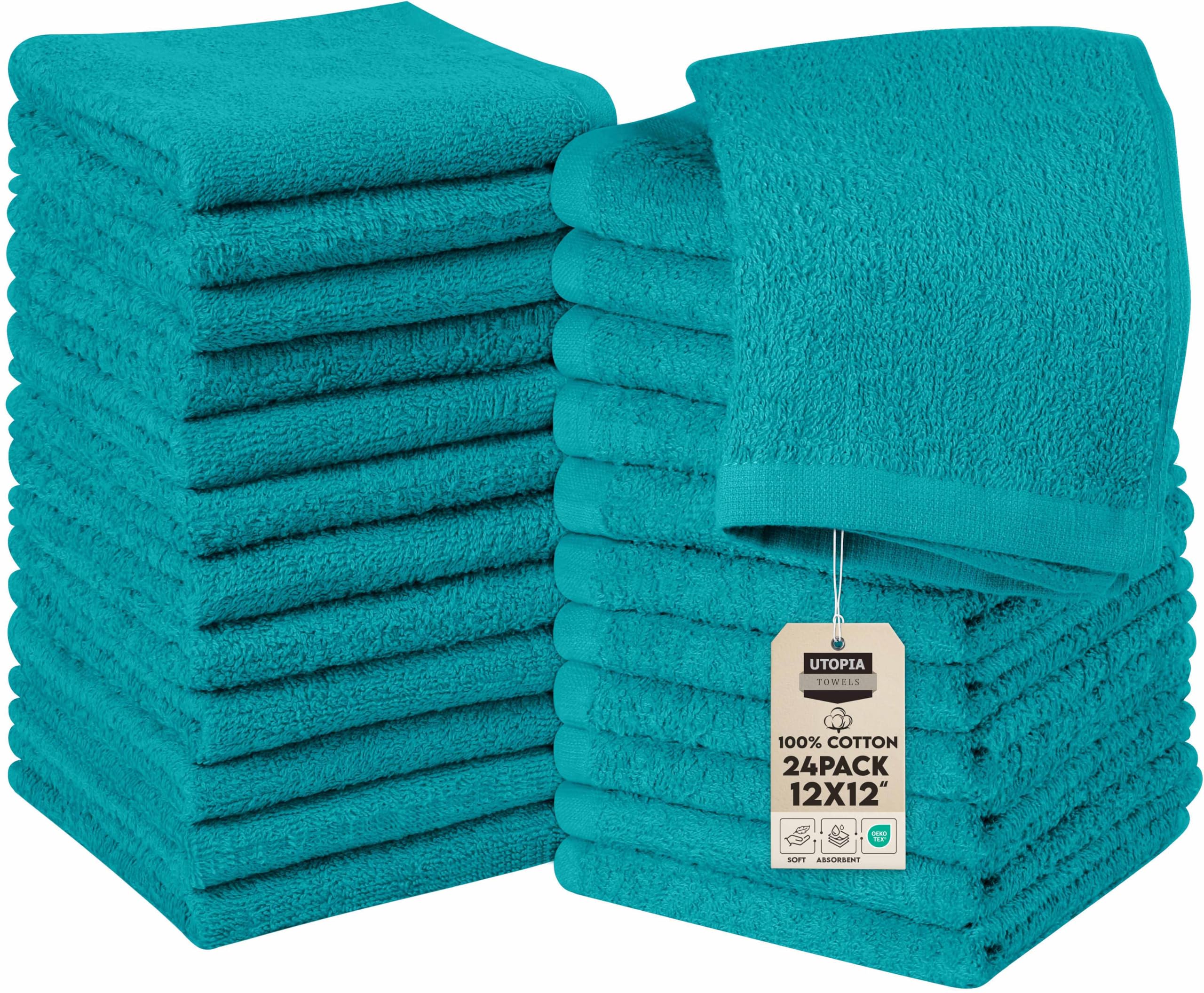 Utopia Towels Cotton Washcloths Set - 100% Ring Spun Cotton, Premium Quality Flannel Face Cloths, Highly Absorbent and Soft Feel Fingertip Towels (24 Pack, Turquoise)