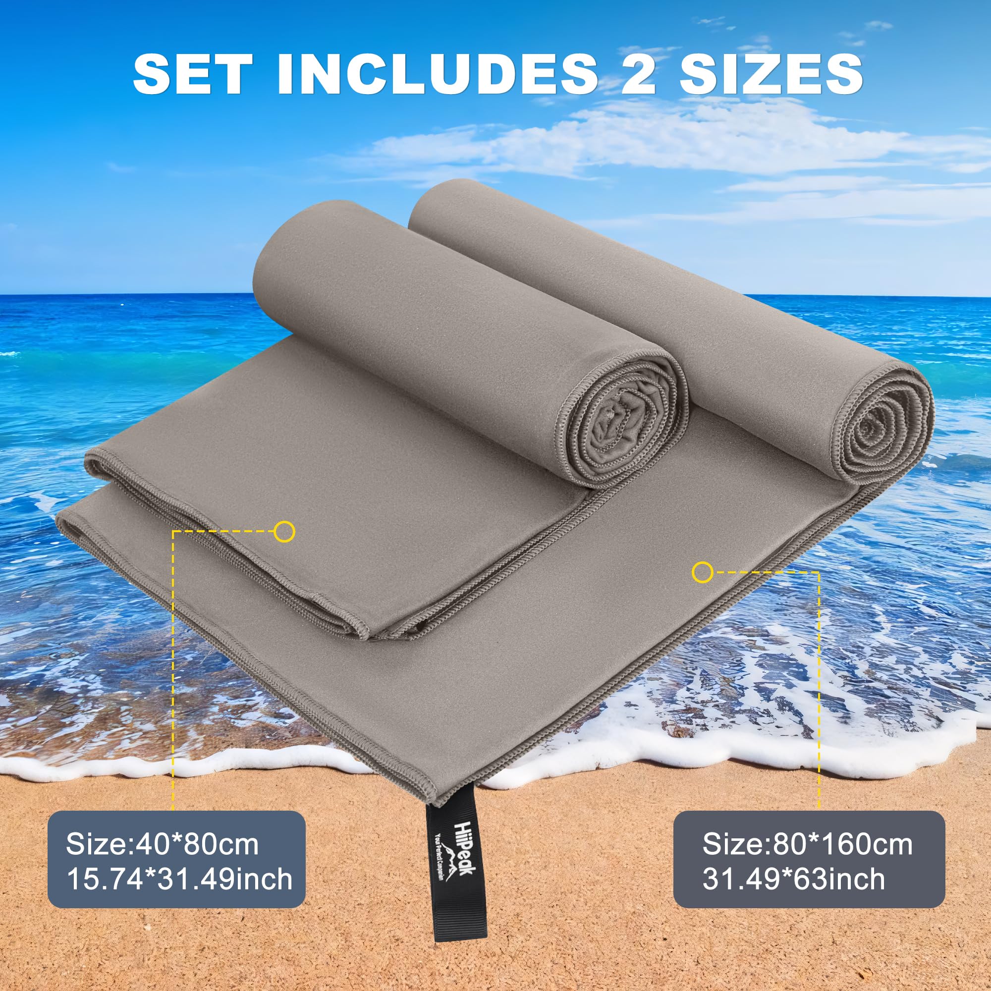 Serviette Microfibre Séchage Rapide HiiPeak - Idéale Sport, Voyage, Piscine, Plage - Homme Et Femme
