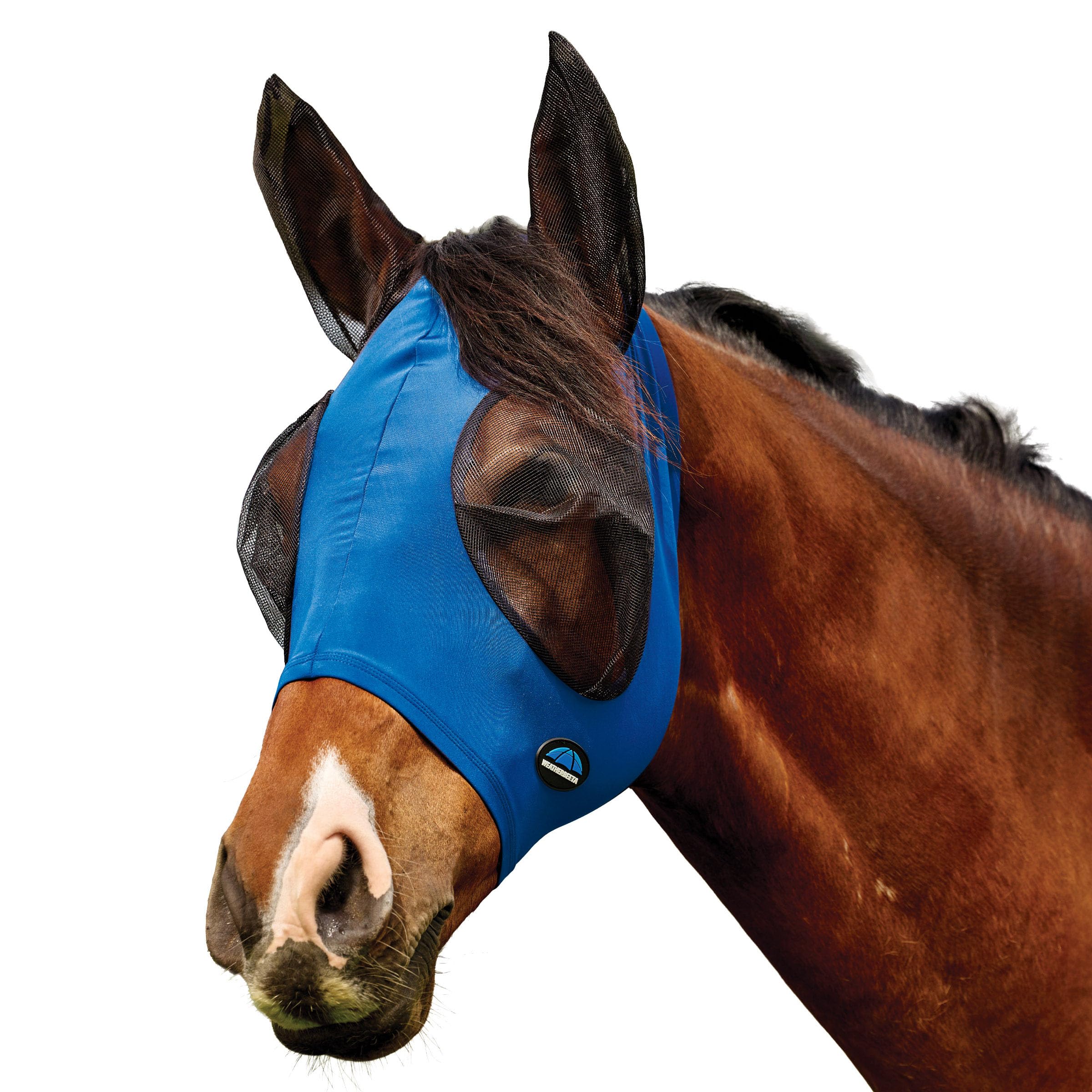 WeatherBeeta ComFiTec Deluxe Stretch Fly Mask with Ears, Cobalt/Black, Medium
