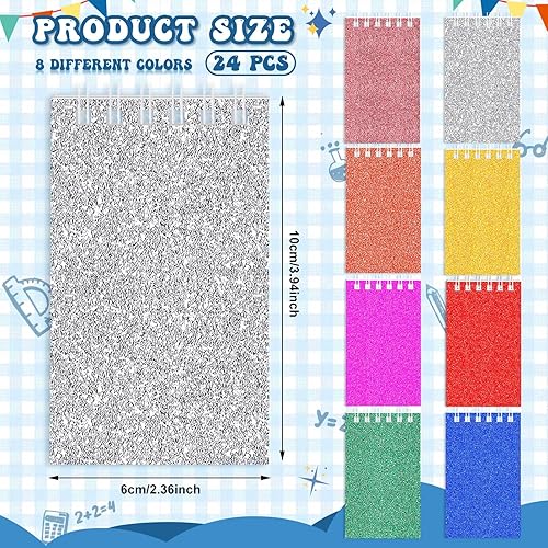 Miniatura 2 de Seajan 24 cuadernos en espiral con purpurina para niños, recuerdos de fiesta, cuadernos pequeños de prisma de 3.9 x 2.4 pulgadas, blocs de notas