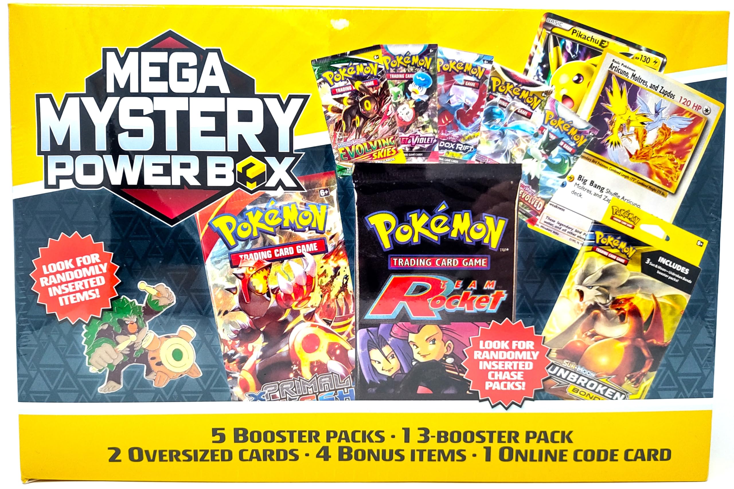 Mega Mystery Pokemon Power Box Includes 5 Booster Packs, 1 3-Booster Pack,  2 Oversized Cards, 4 Bonus Items and 1 Online Code Card Great for Christmas  or Birthday Gifts : Amazon.sg: Toys
