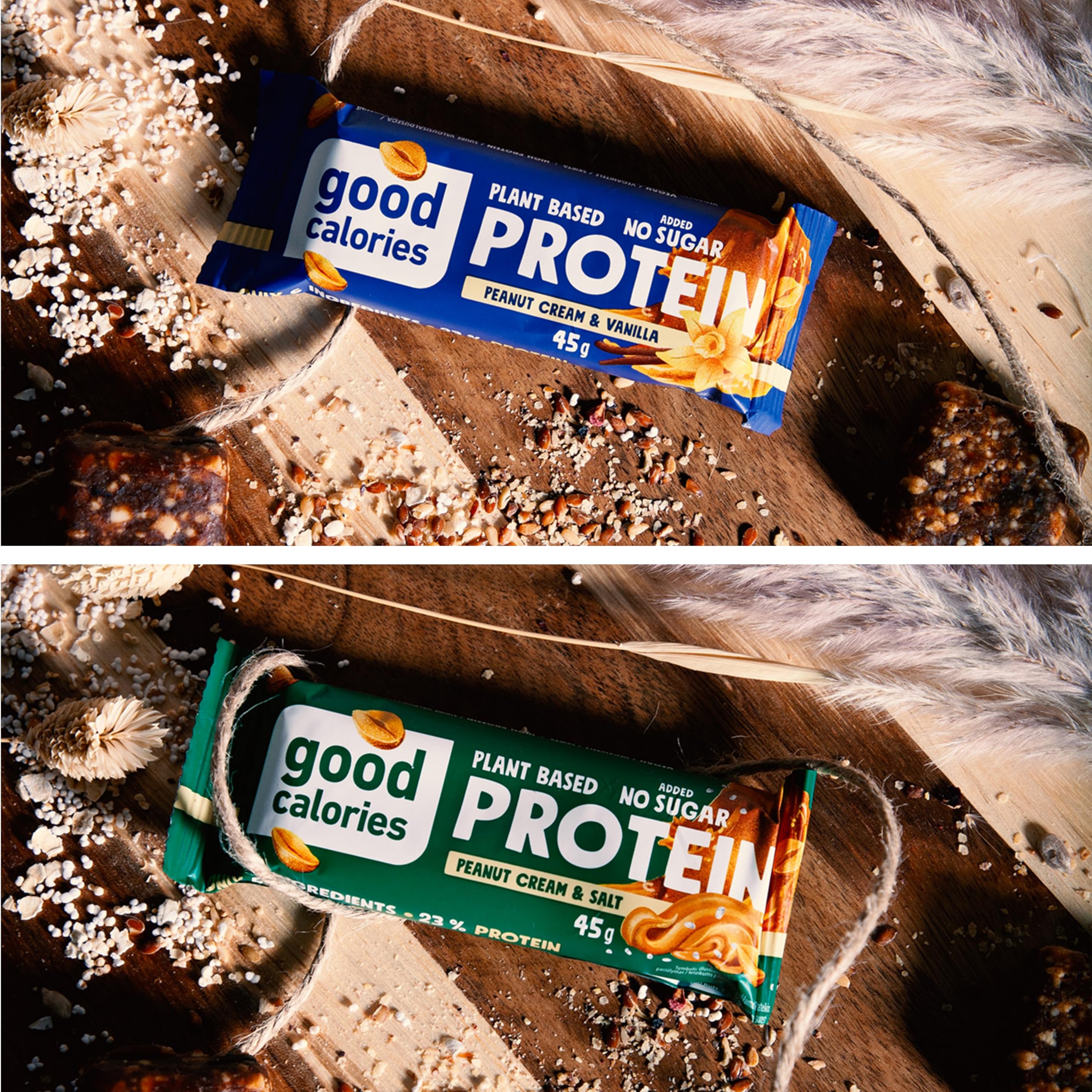 Good Calories - Proteinriegel Erdnusscreme & Salz - 20 x 45g - Natürlicher Veganer Eiweißriegel mit 24% Pflanzlichem Protein - Ohne Zuckerzusatz, Reich an Ballaststoffen, Perfekt als Snack