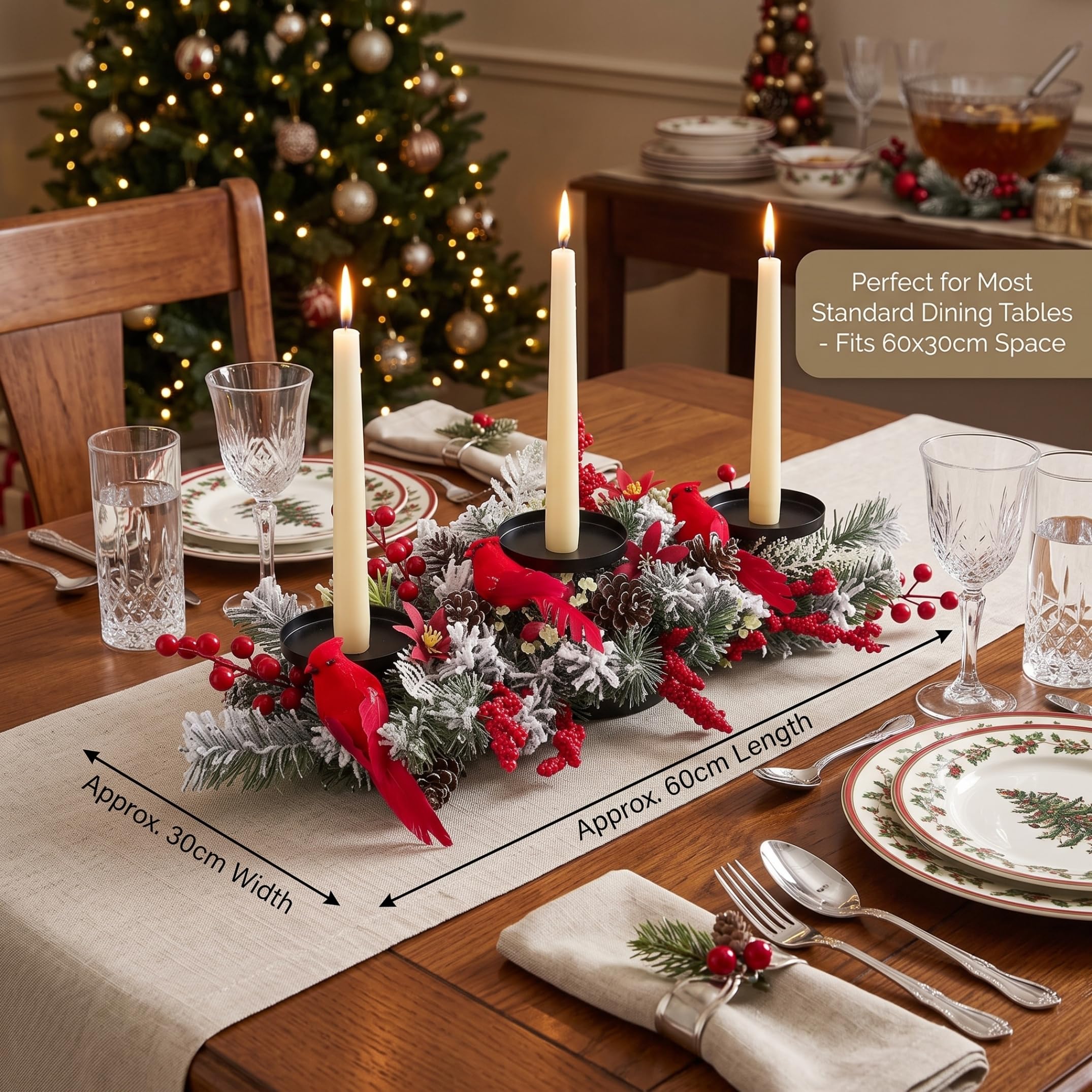 Centro de Mesa navideño candelabro Floral Cardenal Rojo/Negro