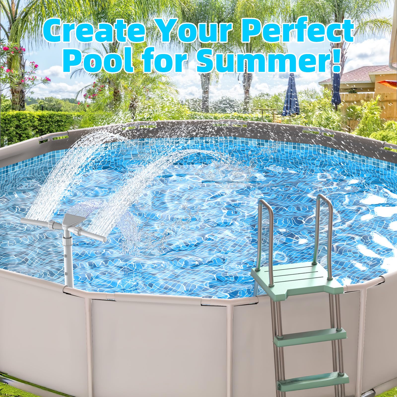 3 in 1 Pools Wasserfall Für Aufstellpools,360° Verstellbarer Dual-Mode-Wasserfall-Poolsprinklerbrunnen, Druck- und höhenverstellbares Poolzubehör für Bodenpools