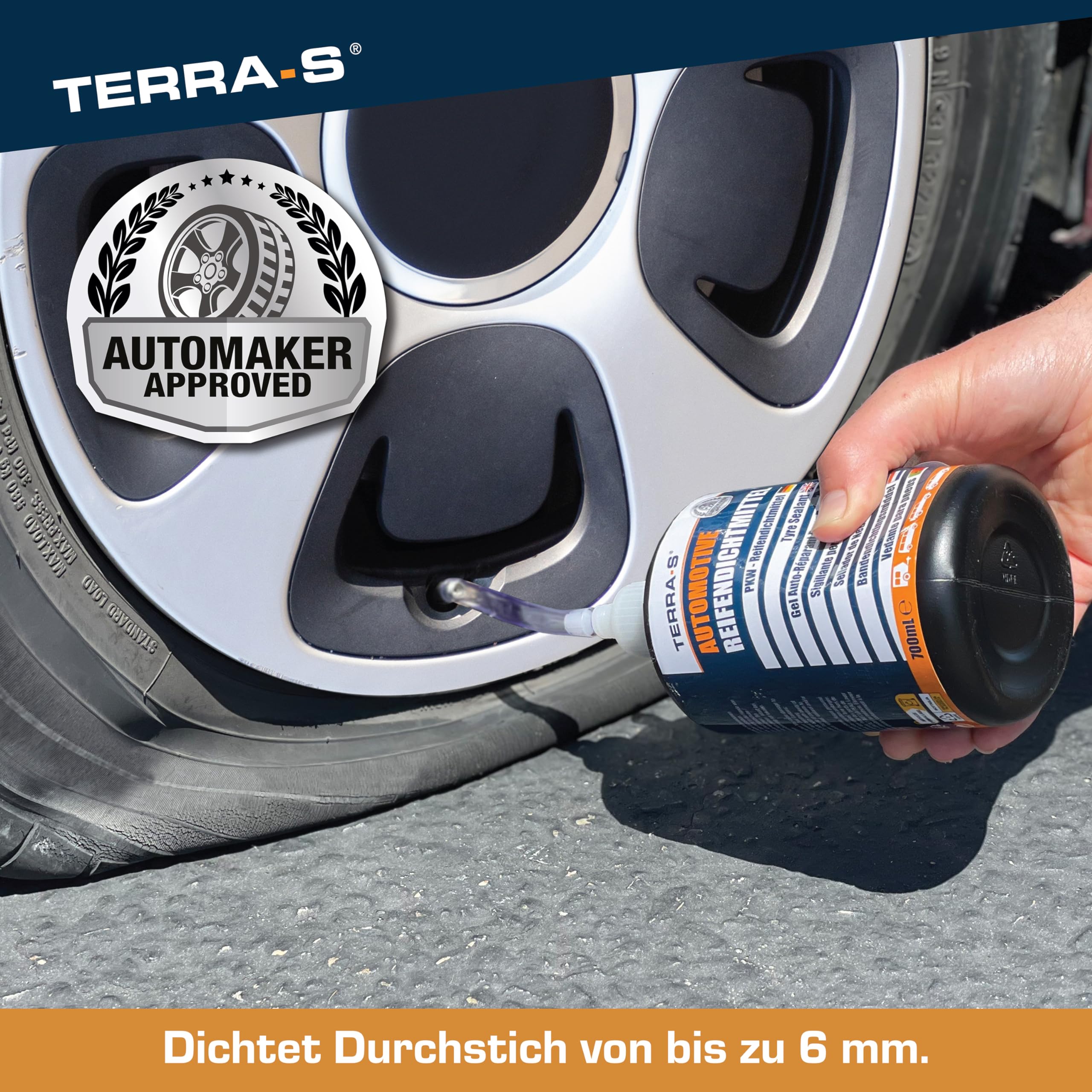 TERRA-S T56001 Kit de réparation d'urgence pour crevaison avec Mastic et Pompe à Pneu pour Voiture et Autres véhicules Automobiles 15 Minutes