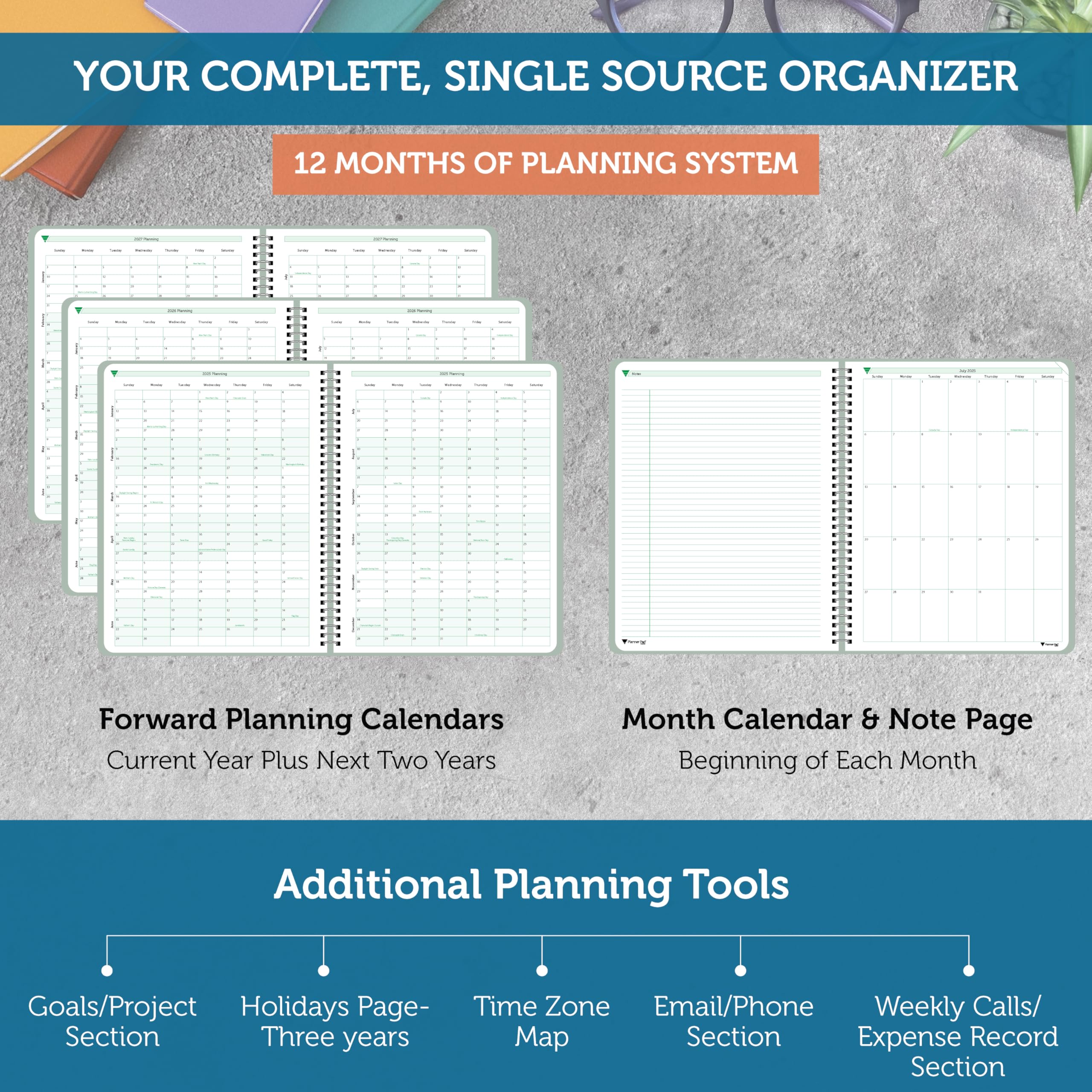July 2025 To June 2026 Planner Spiral Bound Organizer - 3-Tier Funnel ...
