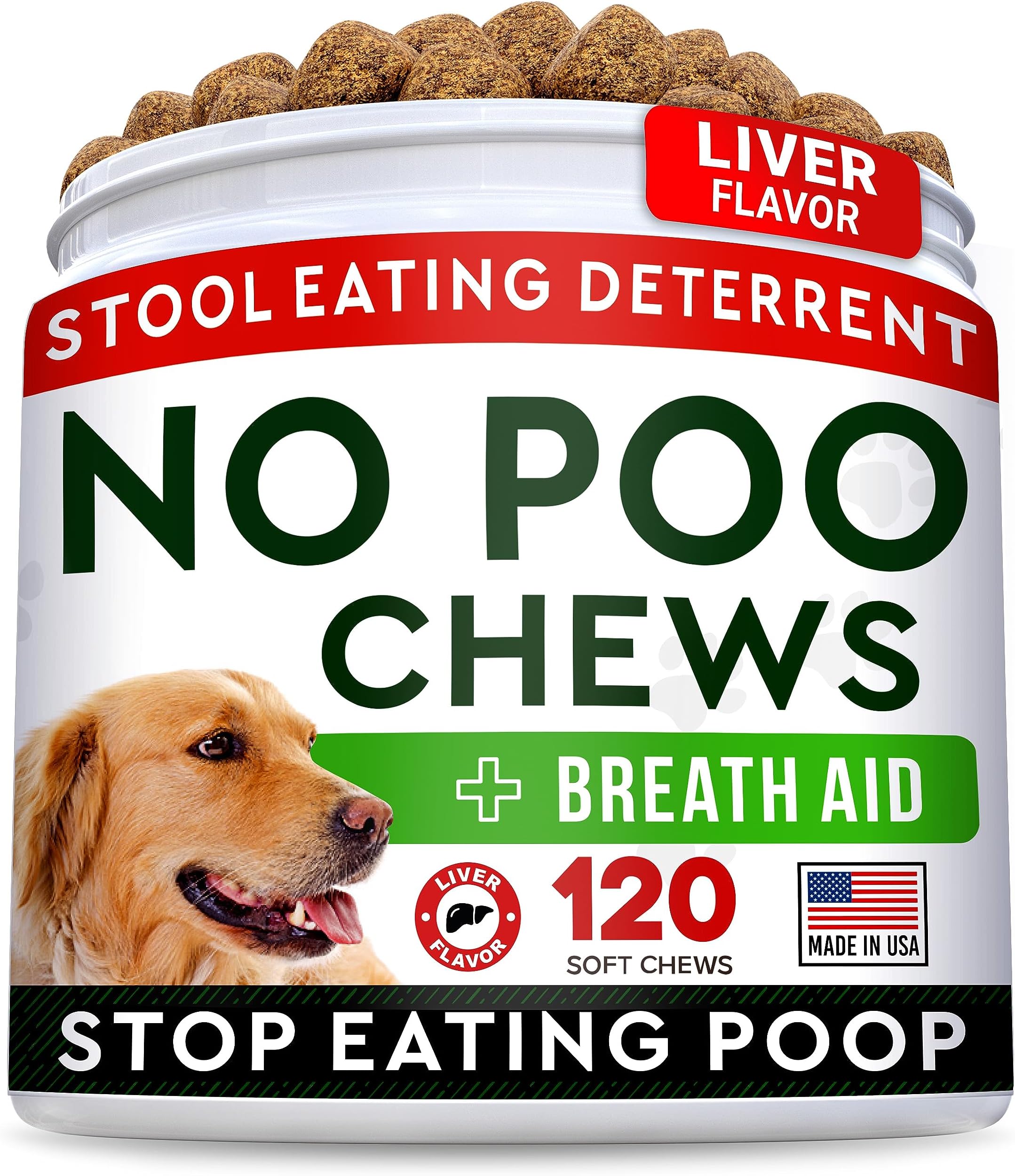 STRELLALAB No Poo Chews for Dogs - Stop Dog Poop Eating - Coprophagia & Stool Eating Deterrent with Probiotics, Digestive Enzymes & Immune Support - Liver Flavor - Made in USA - 120 Chews