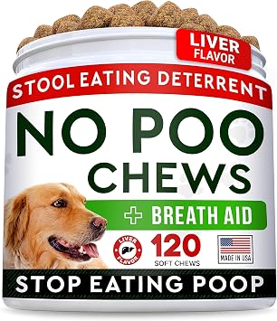 STRELLALAB No Poo Chews for Dogs - Stop Dog Poop Eating - Coprophagia & Stool Eating Deterrent with Probiotics, Digestive Enzymes & Immune Support - Liver Flavor - Made in USA - 120 Chews