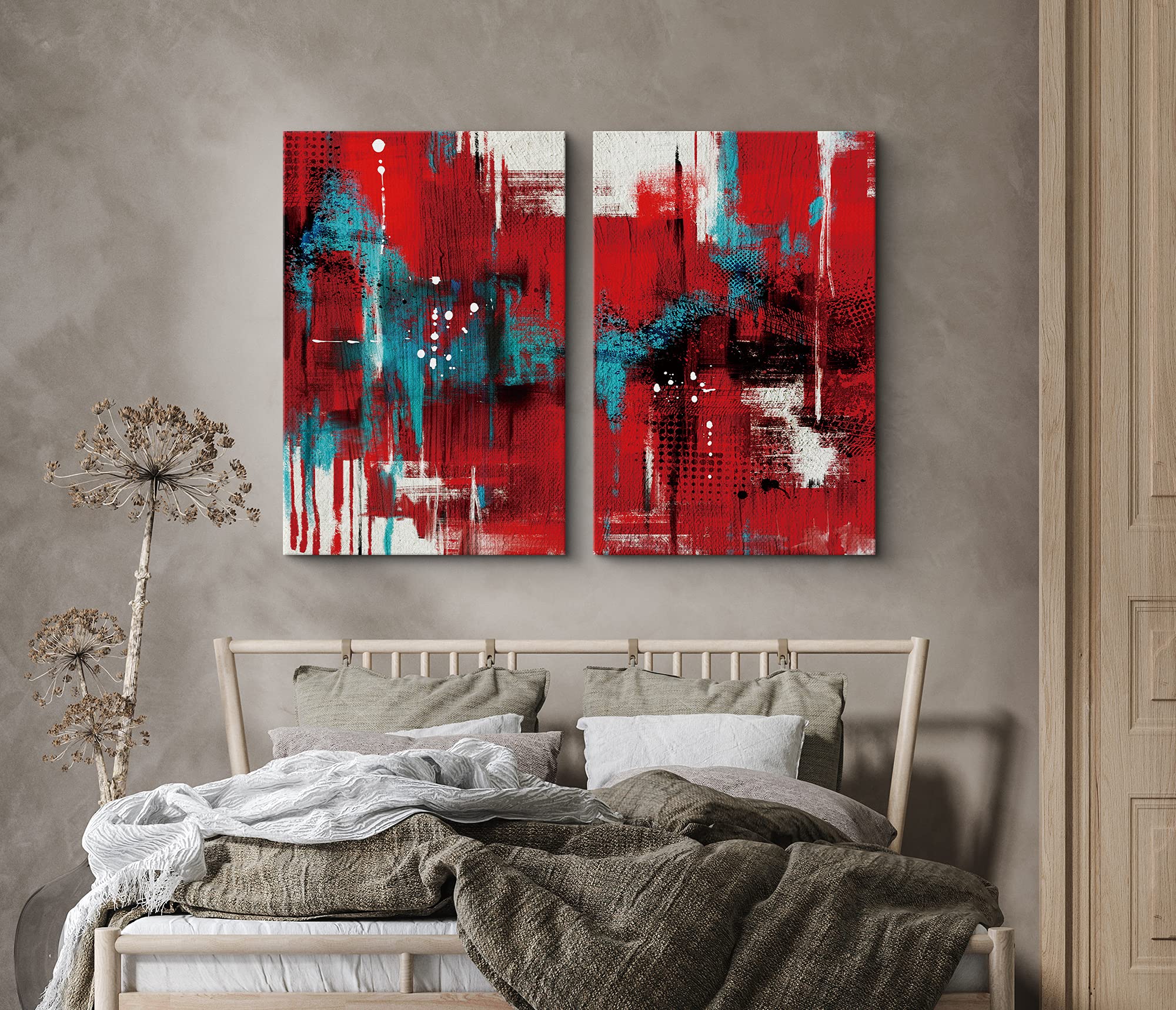 Amazon.com: SIGNLEADER Canvas Print Wall Art Set Red, Teal and