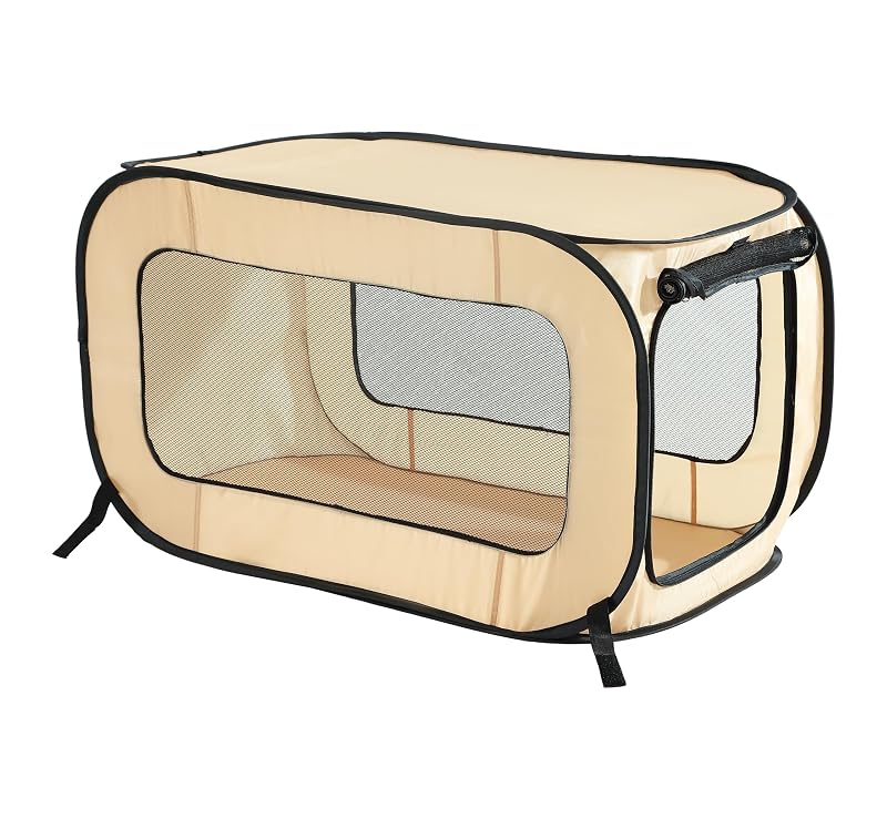 Caixa de Transporte Portátil Dobrável Pop Up para Cães e Gatos Beatrice Home Fashions Beige 91,44 x 55,88 x 55,88 cm