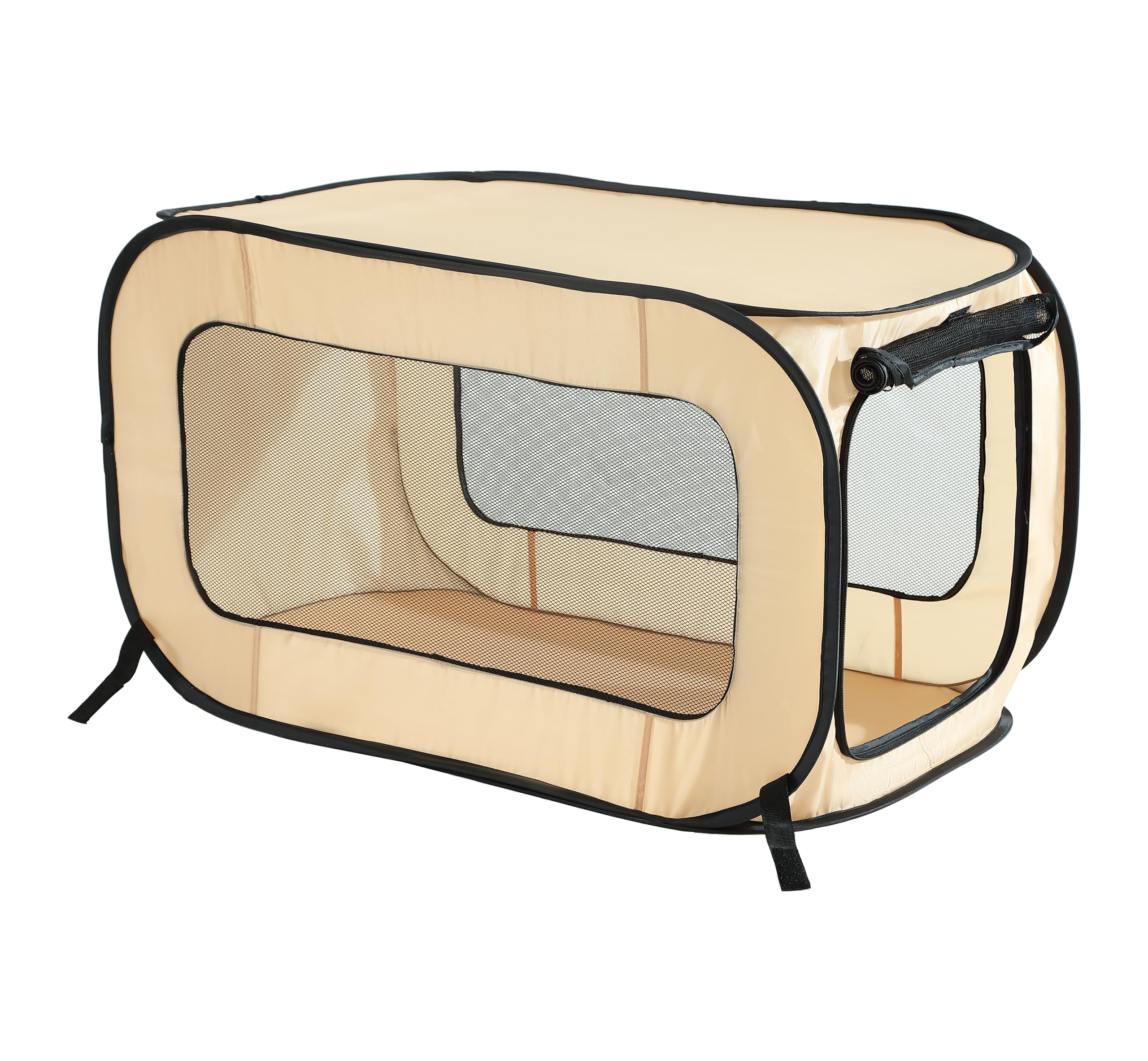 Beatrice Home Fashions Portable, Collapsible, Pop Up Travel Pet, Cat and Dog Kennel, 32.5" L x 19.5" W x 19.5" H, Beige