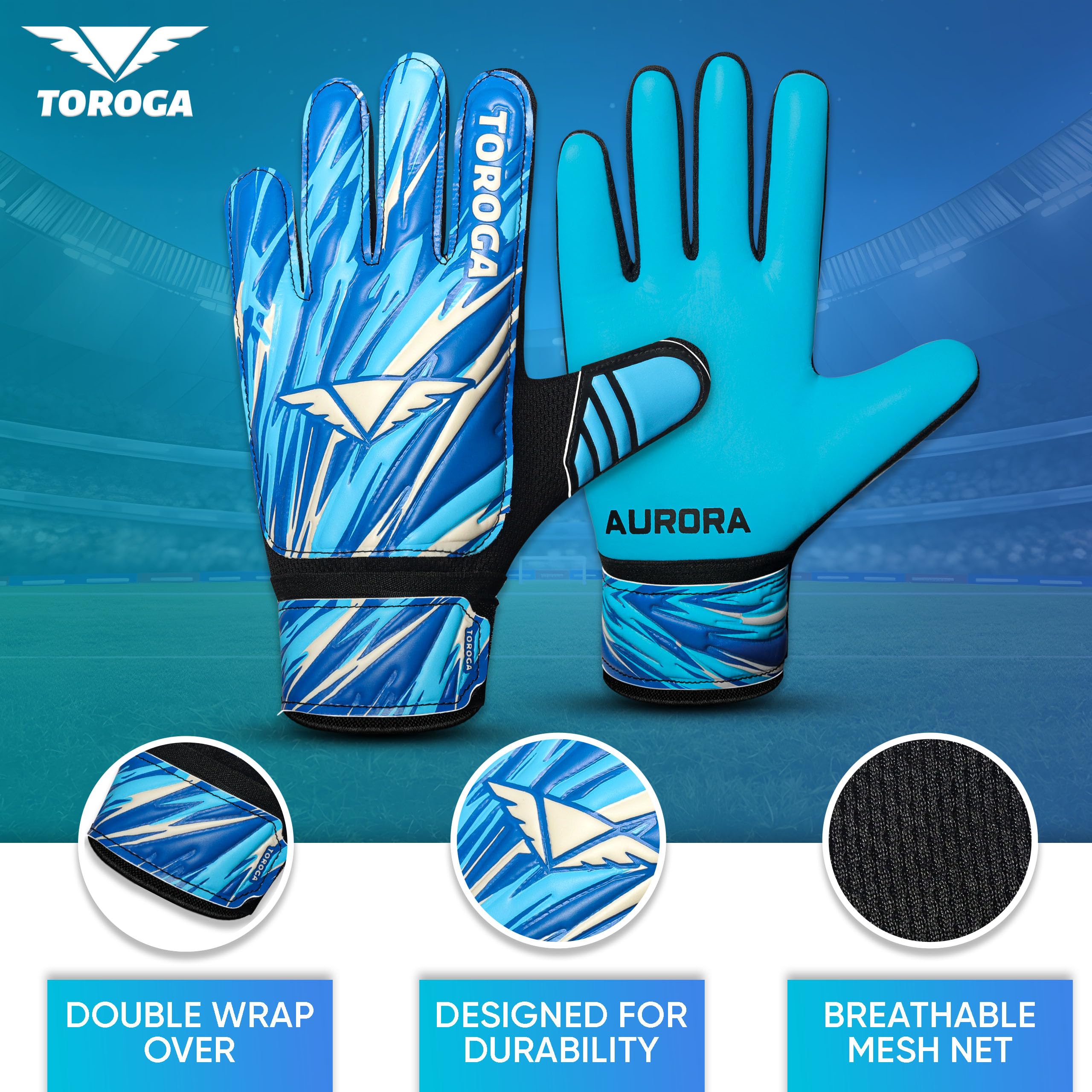 TOROGA Football Goalkeeper Gloves For Boys kids Children Youth Soccer Goalie Glove with Super Grip Palms (Sky Blue, 2) - Image 3