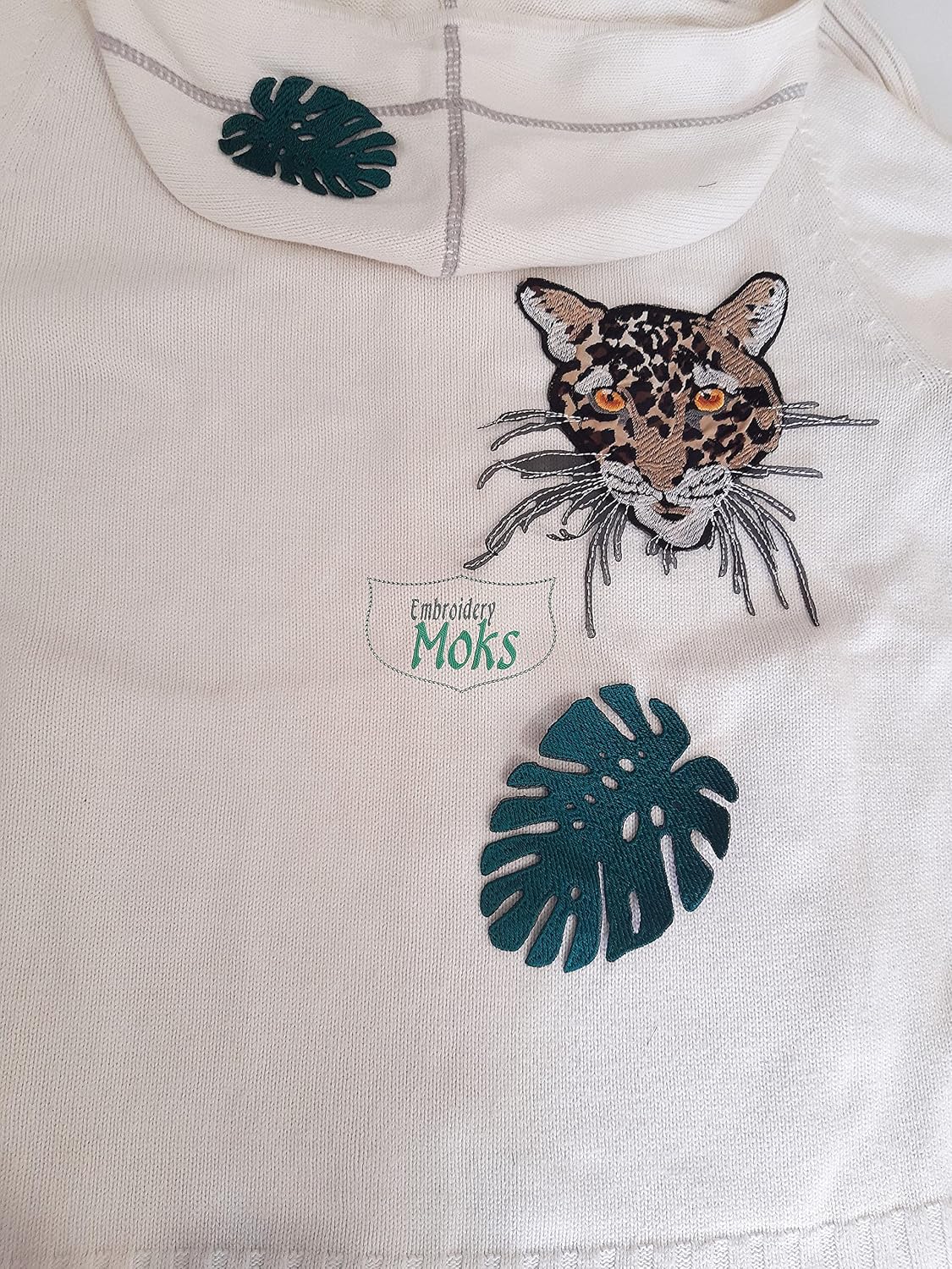 Moks(p)341 Set Leopard Head and Tropical Leaves Embroidered patch