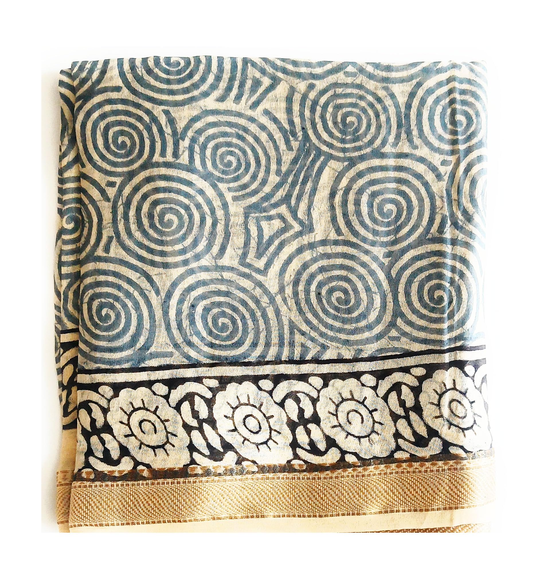 KGM Accessories New Extra large Indian Cotton Gold Lurex hand block printed Sarong Scarf Shawl Beach wrap Pareo (Blue Circles)