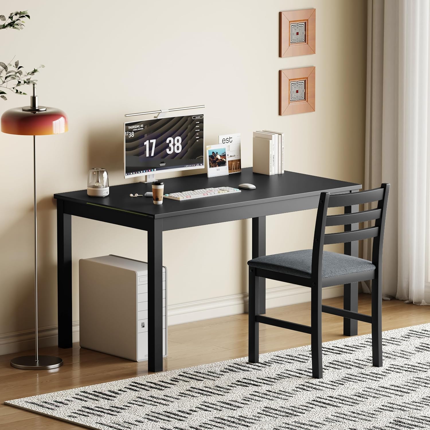 5 Piece Dining Table Set for 4, Solid Wood Dining Room Table Set for 4, 43.3" Small Modern Kitchen Table Chairs Set of 4 with Upholstered Chairs, Black
