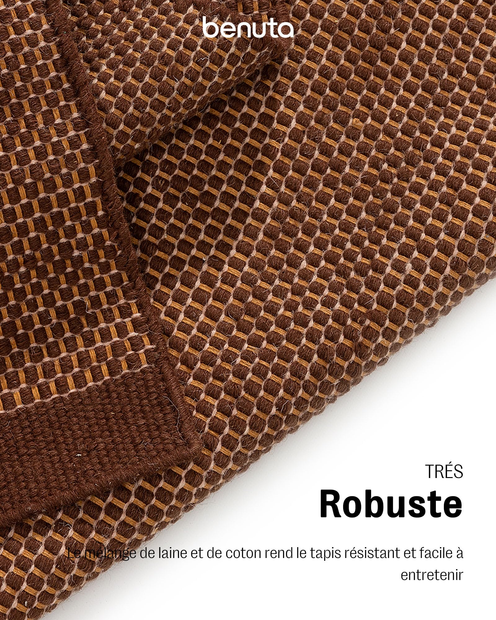 Benuta Tapis en laine pure Rocco - Marron 170x240 cm - Tissé à la main - Style: laine, uni, bohème, hygge, cozy, minimaliste - Entretien facile