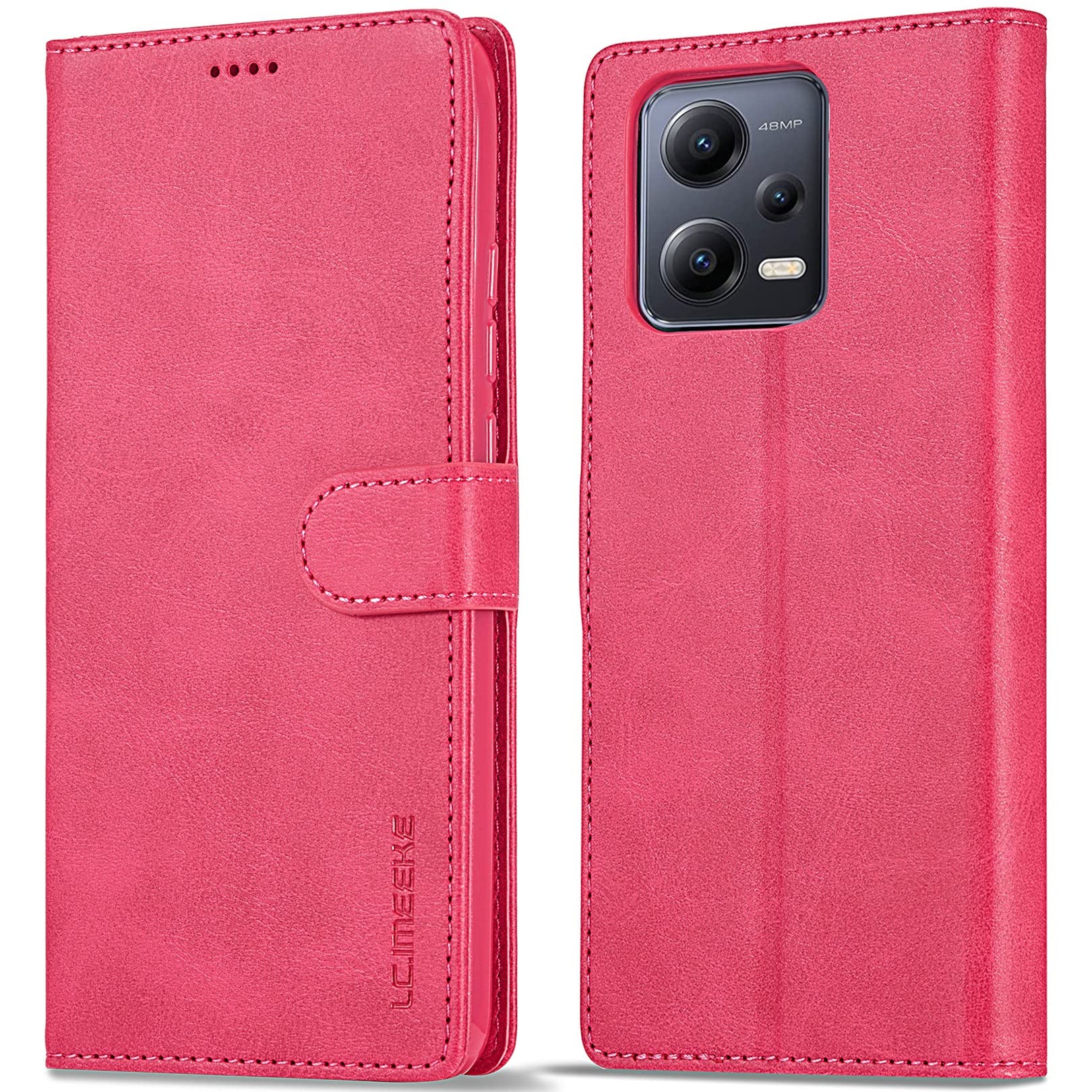 NEXCURIO Leder Wallet Case Für Xiaomi Redmi Note 12 Pro 5G / Poco X5 Pro 5G – Klapphülle Mit Kartenfächern & Ständer, Rot