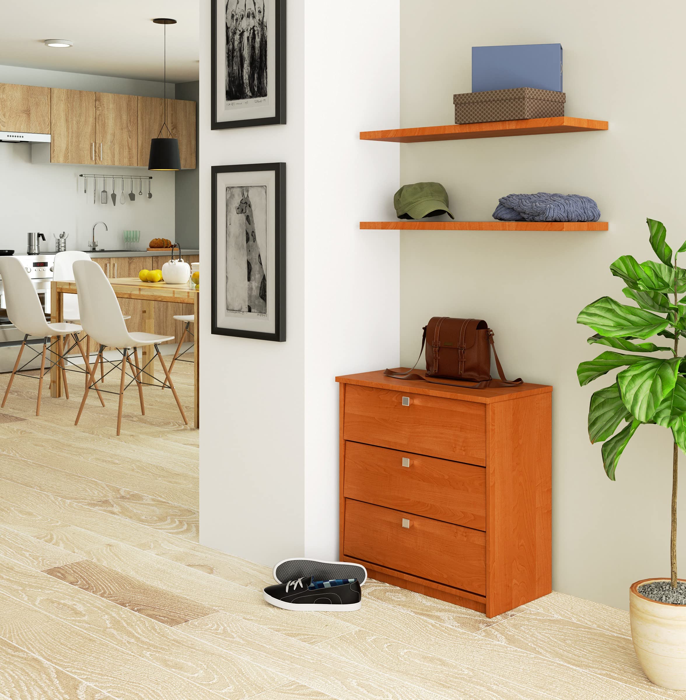 AKORD 2-in-1 garderobecommode schoenenkast met klapdeuren, B 98,4 x H 68/43 x D 33 cm, gewicht 29 cm