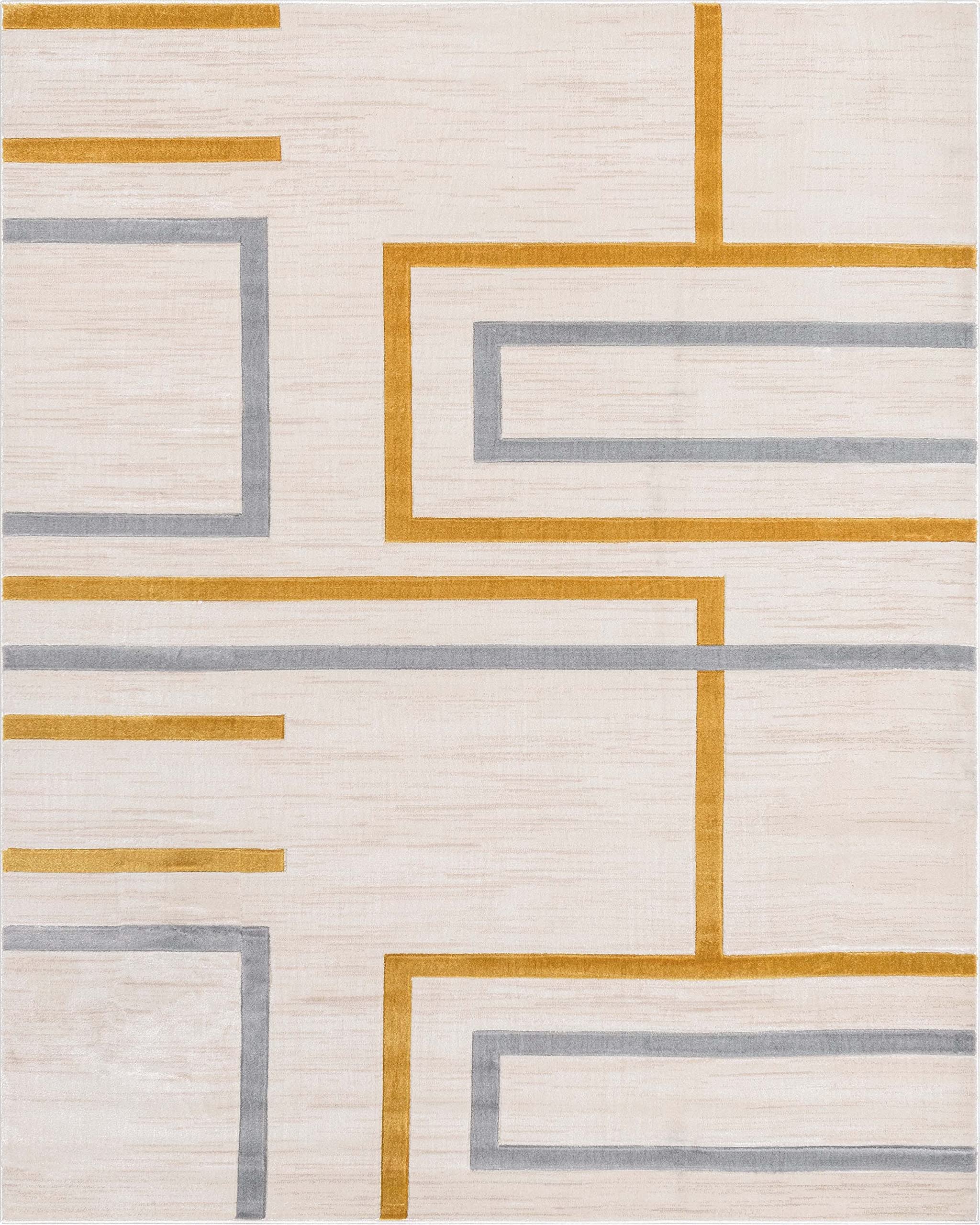 Well Woven Fiora Gold Modern Geometric Stripes & Boxes Pattern Area Rug 5x7 (5'3" x 7'3")