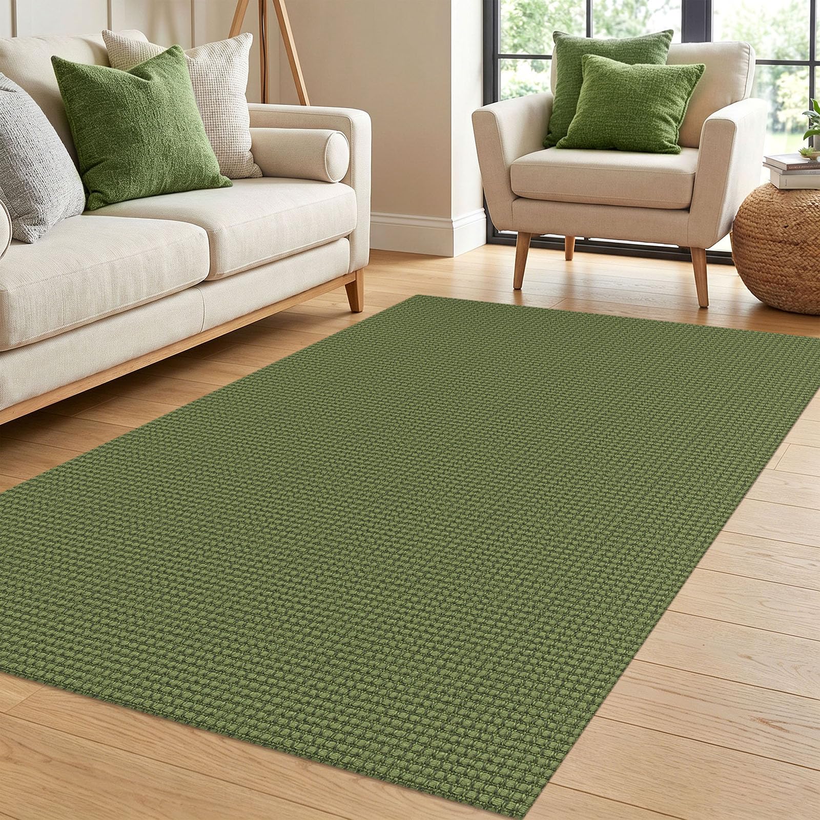 IOHOUZE Washable Area Rug 4x6 Non Slip Rubber Backed Woven Rugs for Entryway Indoor Bedroom Rugs Kitchen Rug Floor Throw Carpet for Entrance Front Door Living Room, Olive Green/Earthy Green