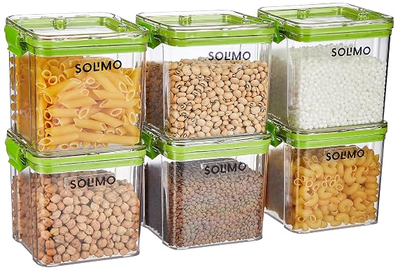 Solimo Plastic Multipurpose Airtight Containers For Kitchen, Square, Set Of 6, 700 Ml Each, Green