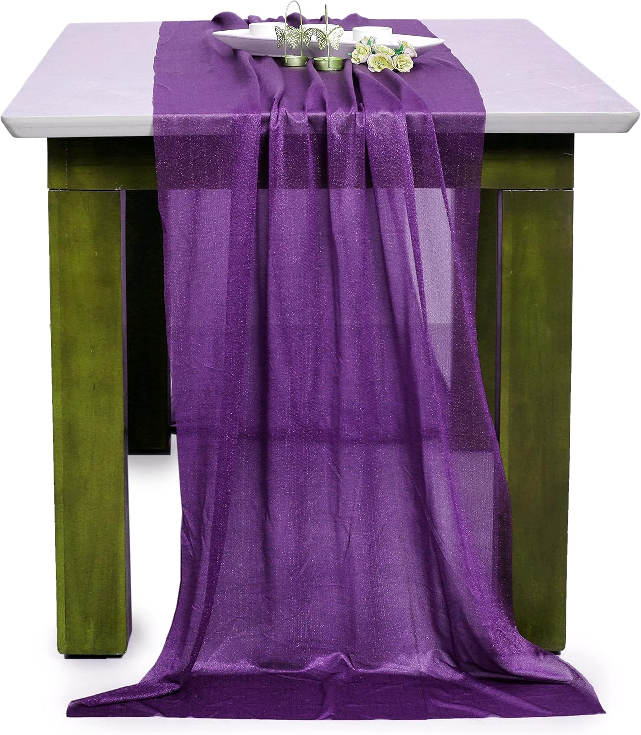 MDS 12 Pack 10ft Chiffon Table Runner 29 x120 Inches Sheer Wedding Runner Romantic Rustic Table Runner for Wedding Decorations, Birthday Parties, Bridal Shower Party Arch Decor - Cadbury Purple