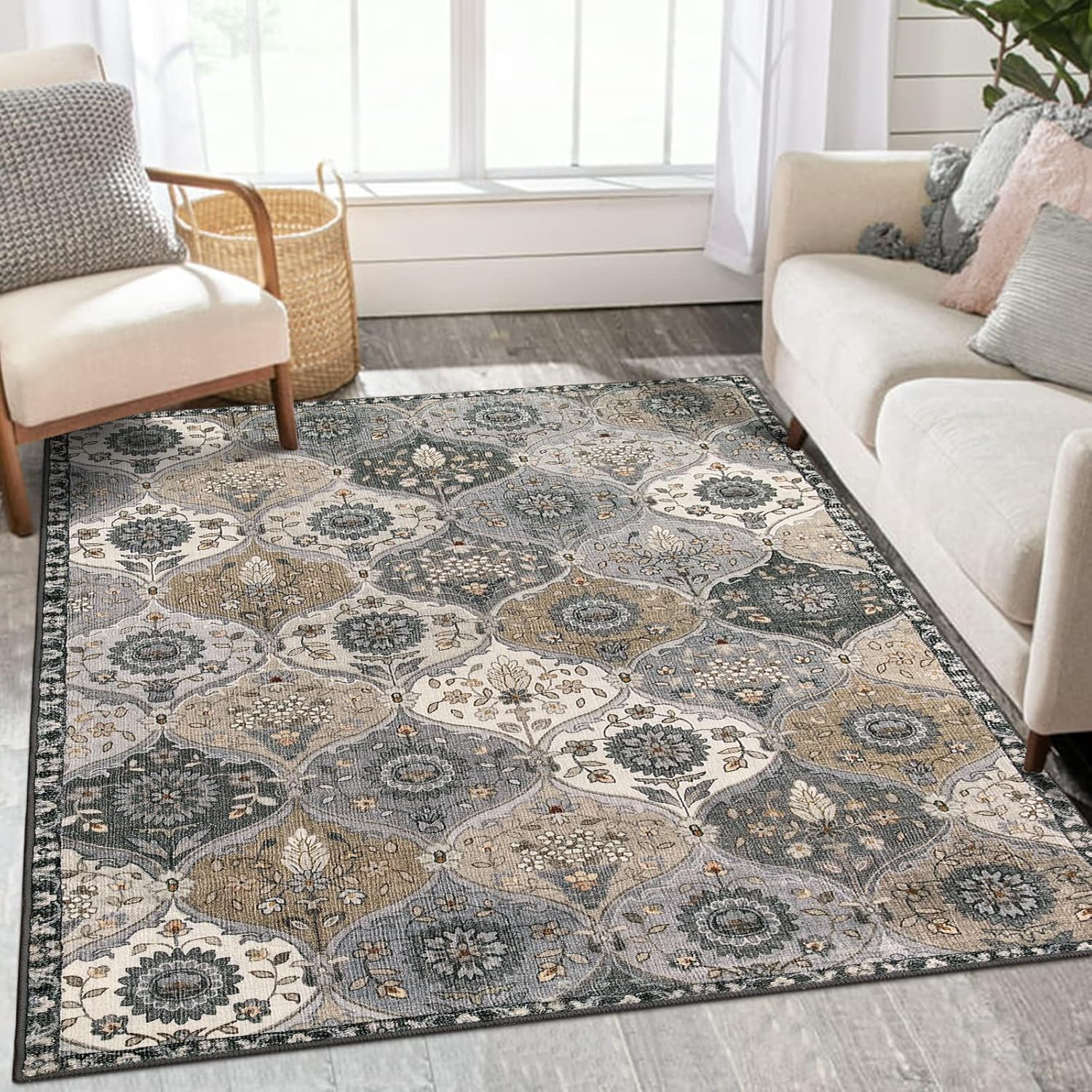 Lahome Moroccan Trellis Area Rug, 3x5 Washable Bedroom Rug