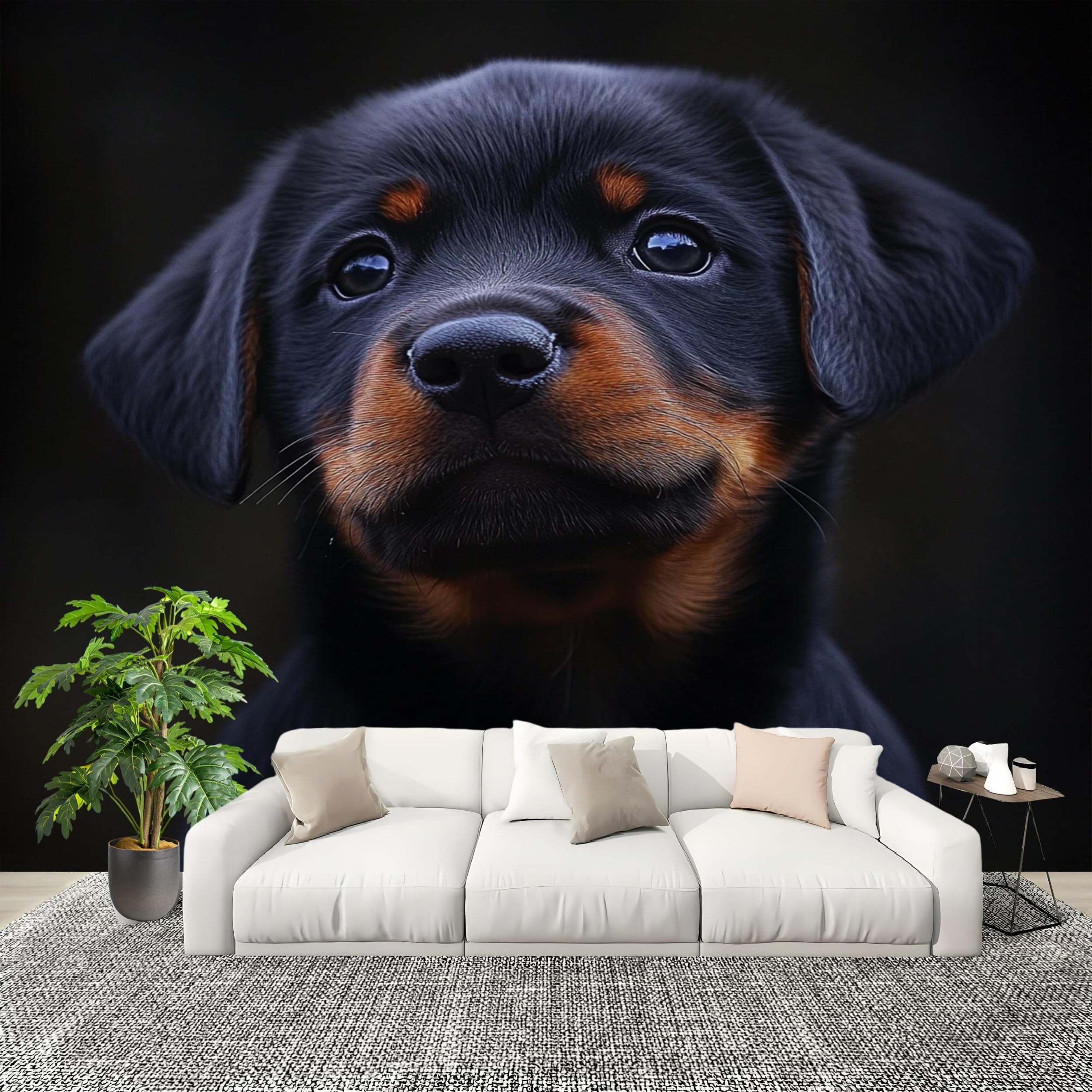 Décoration murale sombre chiot Rottweiler papier peint intissé pour grand mur