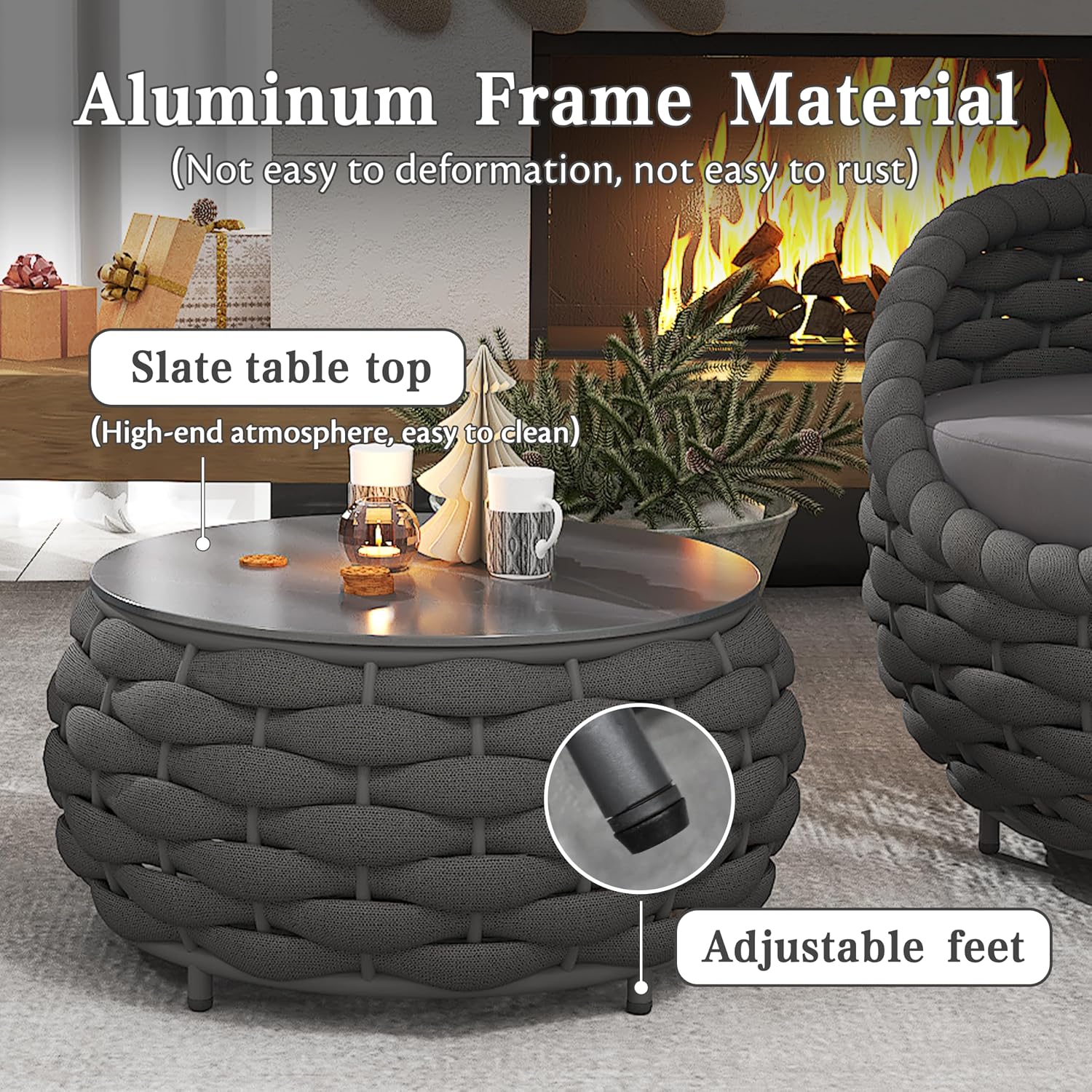 4 Pieces Set Aluminum Outdoor&Indoor Sofa, Modern Patio Furniture Set Conversation Set with Soft Cushion and Coffee Table for Balcony Garden，Black